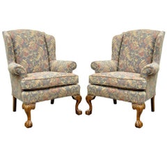 Pair of Vintage American of High Point Chippendale Ball & Claw Wing Back Chairs
