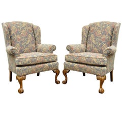 Pair of Vintage American of High Point Chippendale Ball & Claw Wing Back Chairs