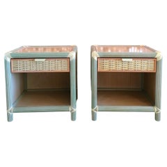 Pair of Vintage American Pastel Pencil Reed Bedside Cabinets, C1970s