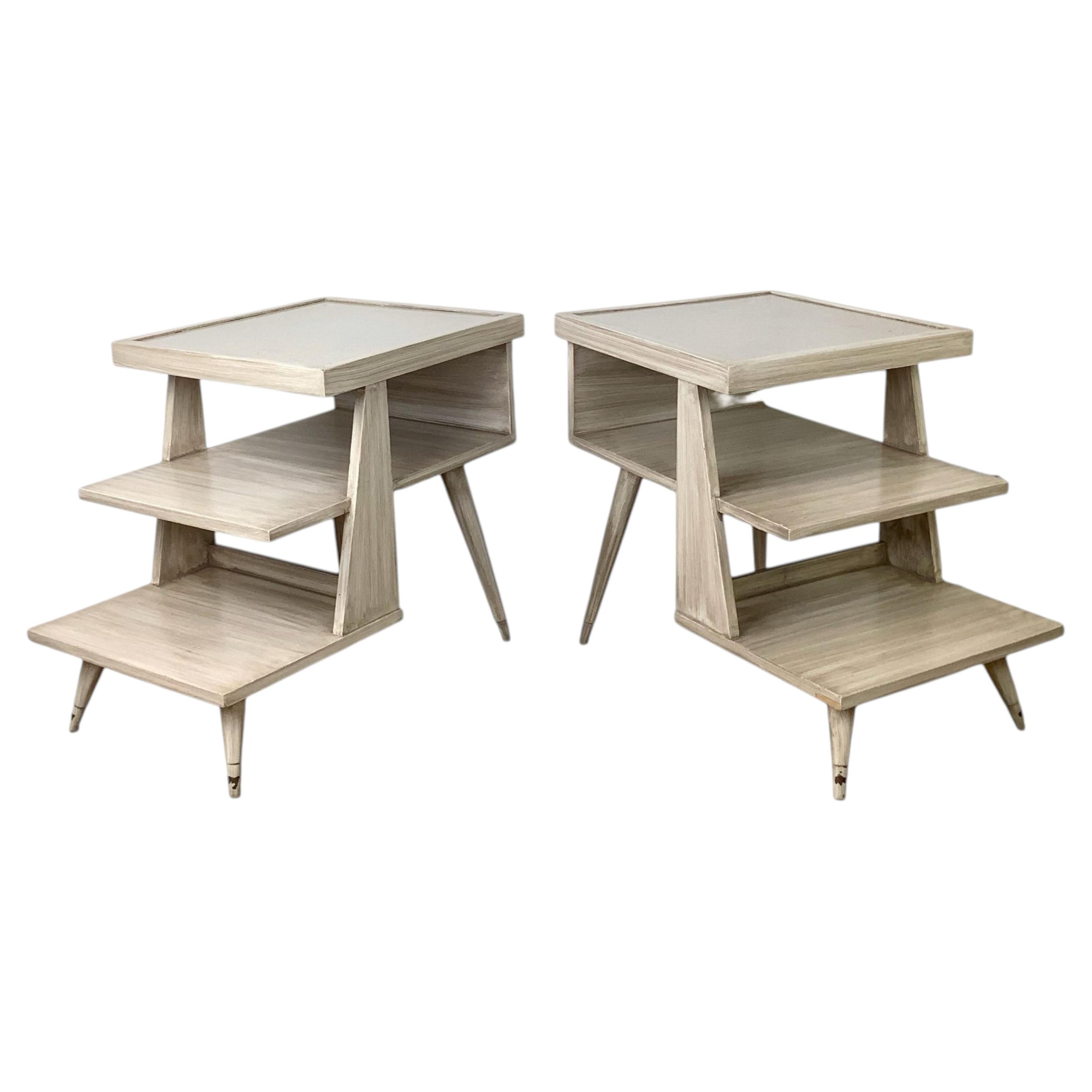 Pair of Vintage American Three-Tier Step End Tables