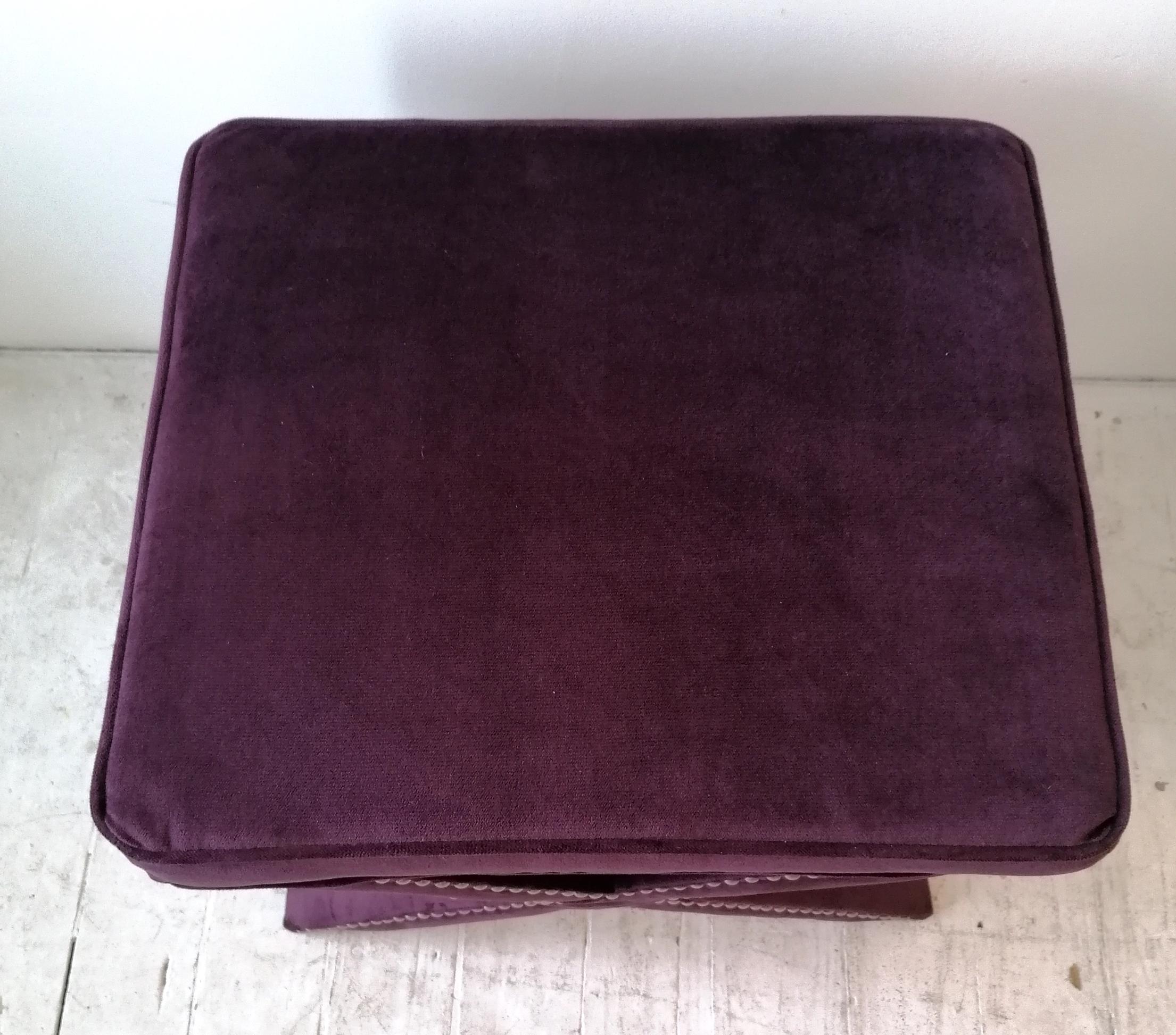Pair of Vintage American x Base Studded Purple Velvet Foot Stools, USA, 1980s 5