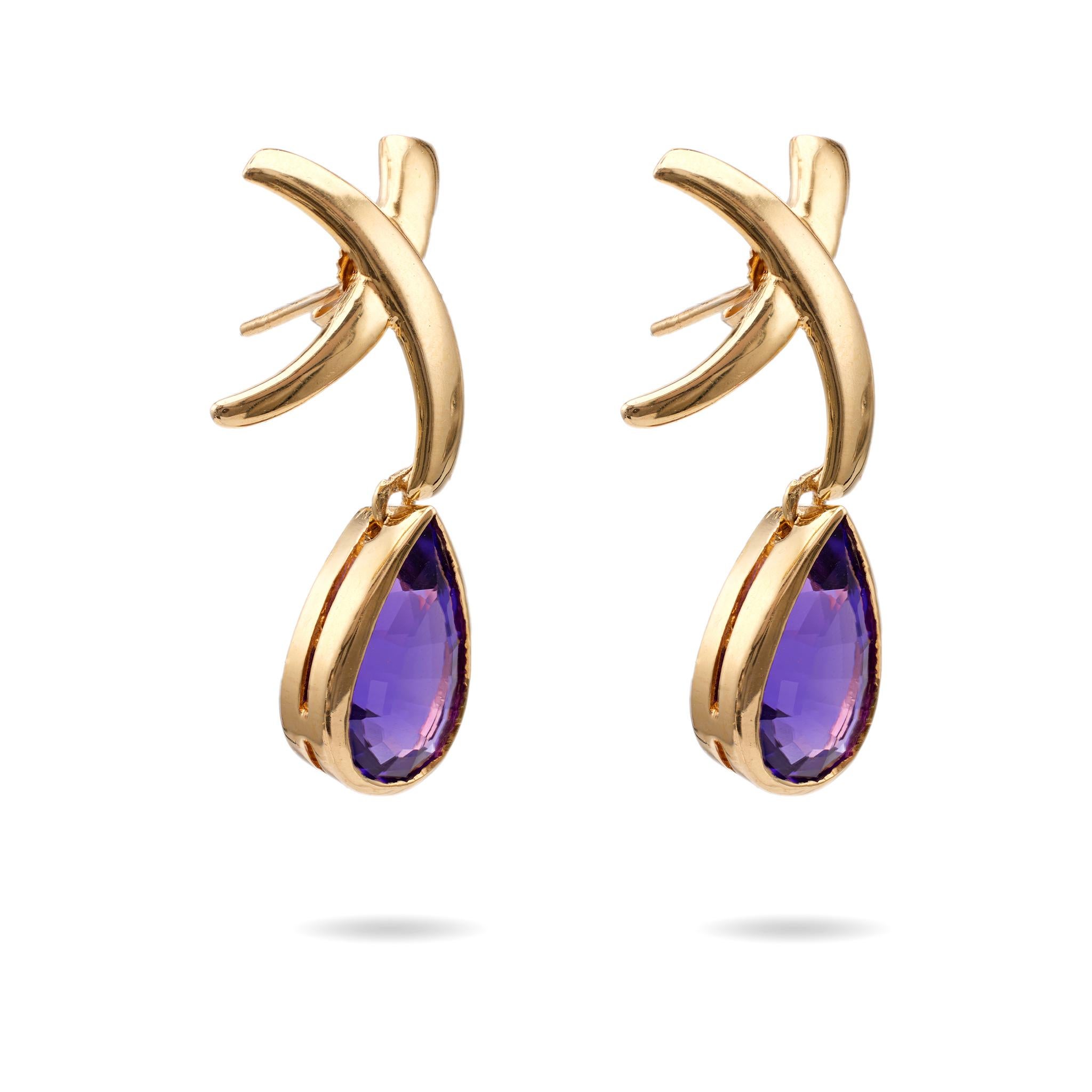 Pair of Vintage Amethyst 14k Yellow Gold Earrings In Good Condition For Sale In Beverly Hills, CA