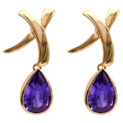 Pair of Vintage Amethyst 14k Yellow Gold Earrings