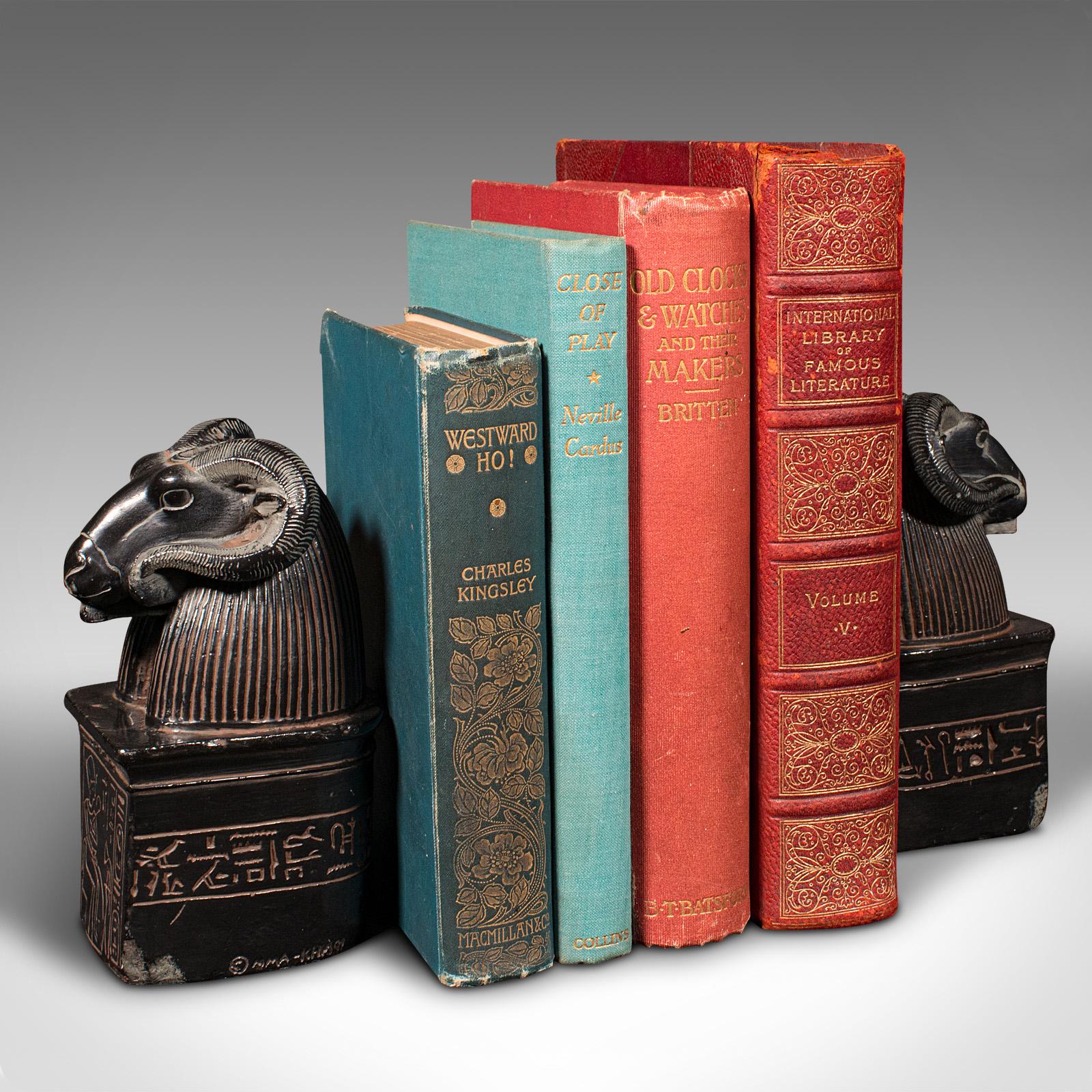 Paire de serre-livres vintage d'Amun statuaire, égyptien, décoratif, historique 5