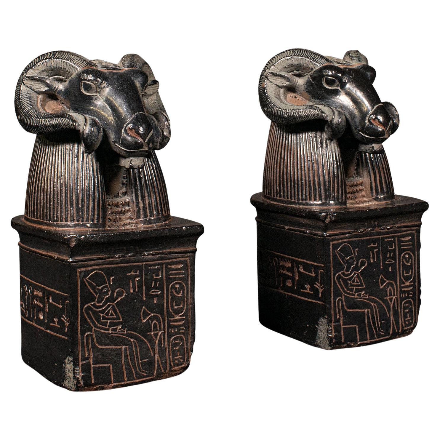 Pair of Vintage Amun Statuary Bookends, Egyptian, Decorative Book Rest, Historic