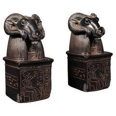 Pair of Vintage Amun Statuary Bookends, Egyptian, Decorative Book Rest, Historic