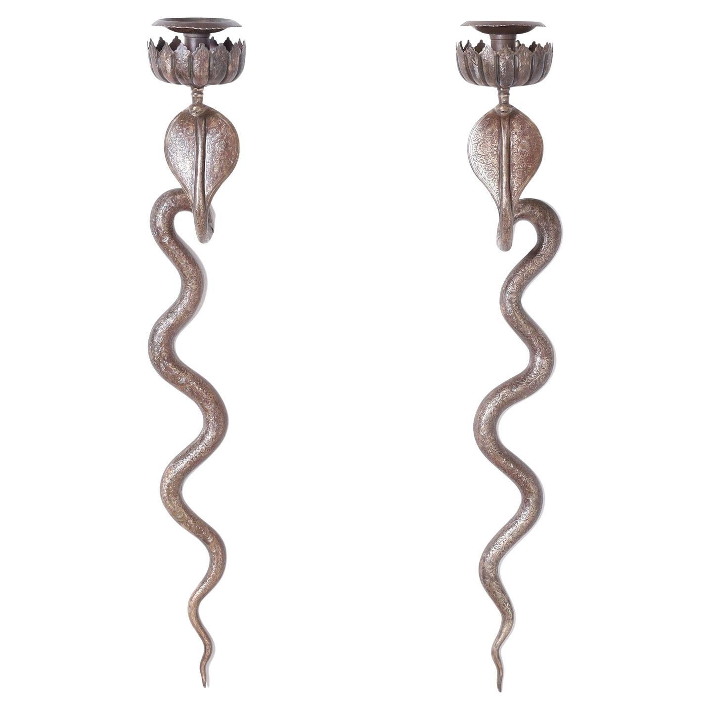 Pair of Vintage Anglo Indian Cobra Wall Sconces