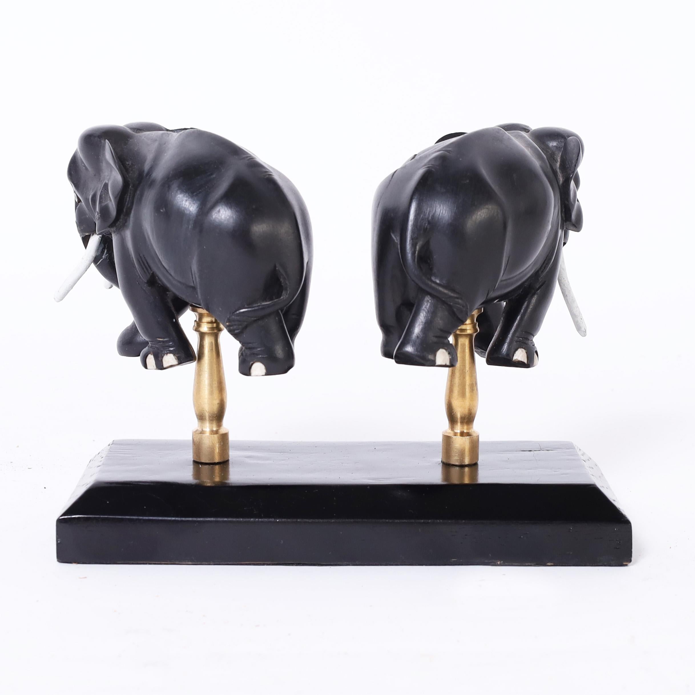 Anglo-Indian Pair of Vintage Anglo Indian Elephant Lamp Finials