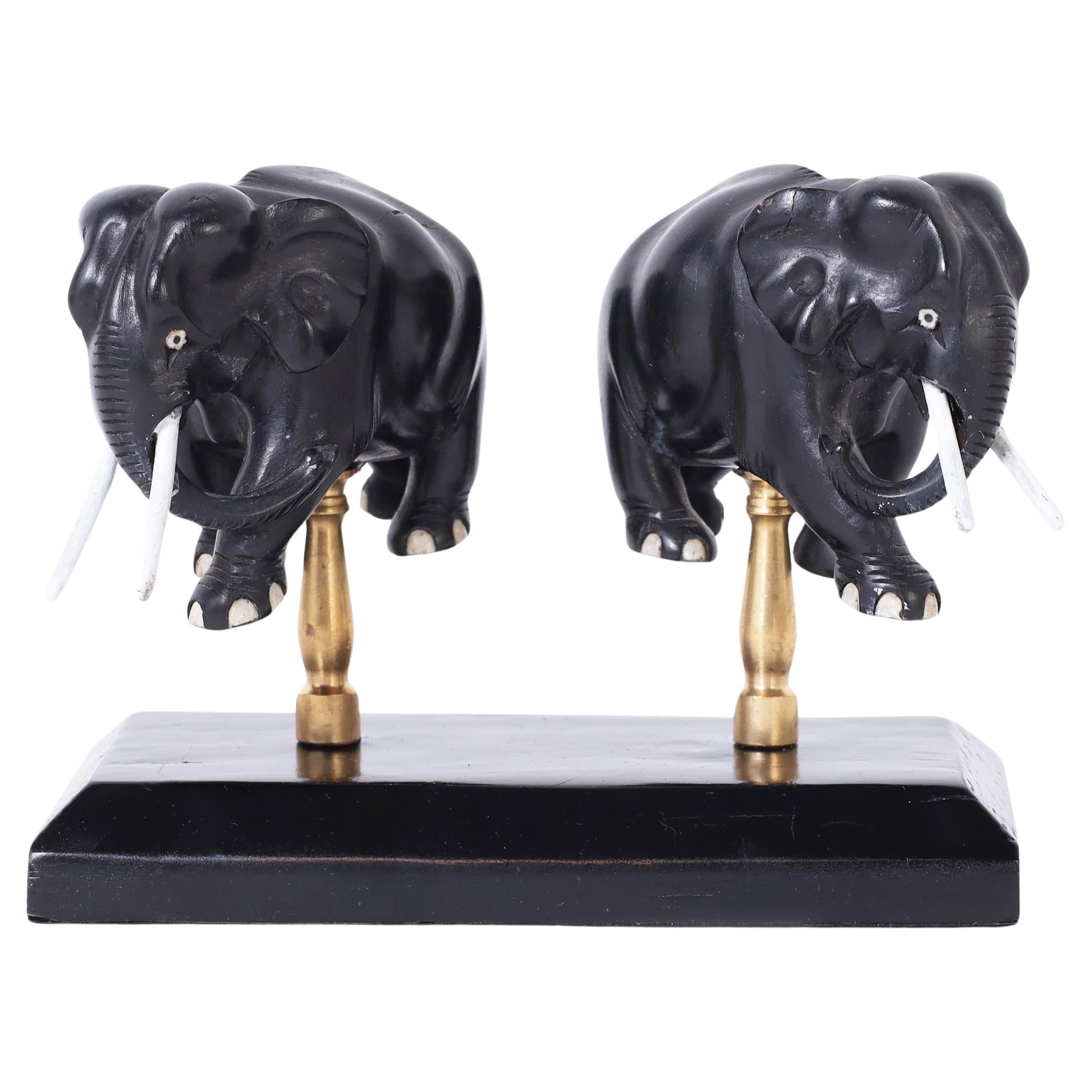 Pair of Vintage Anglo Indian Elephant Lamp Finials