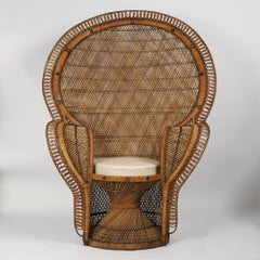 Pair of Vintage Anglo Indian Peacock Chairs with Matching Ottomans