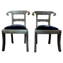 Pair of Vintage Anglo-Indian Silver Clad Dowry Wedding Chairs with Ram's Heads