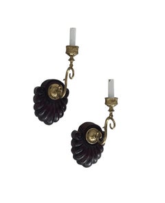 Pair of Vintage Anglo-Indian Wood and Brass Electrified Wall Sconces