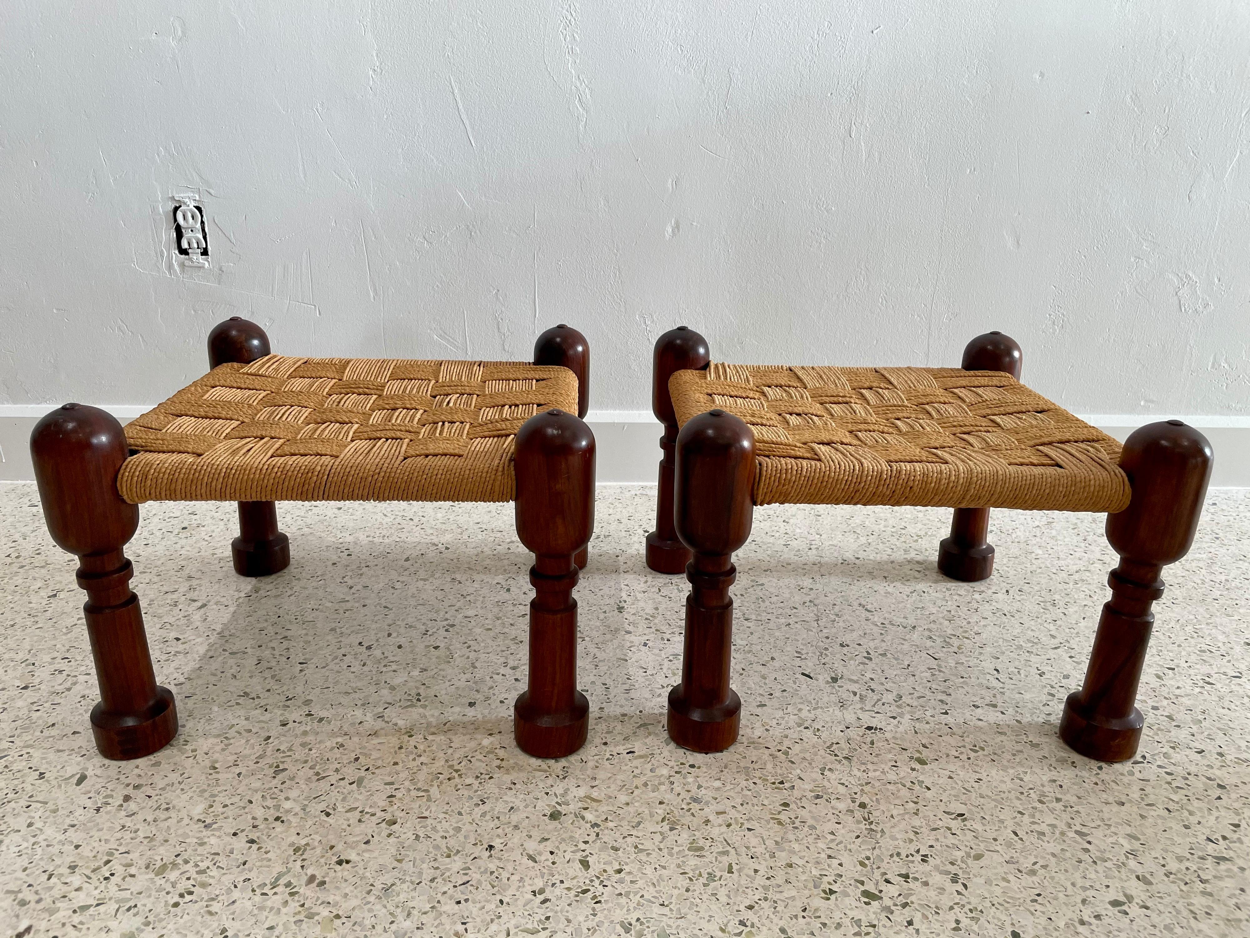 Pair of Vintage Anglo-Indian Woven Jute Stools 3