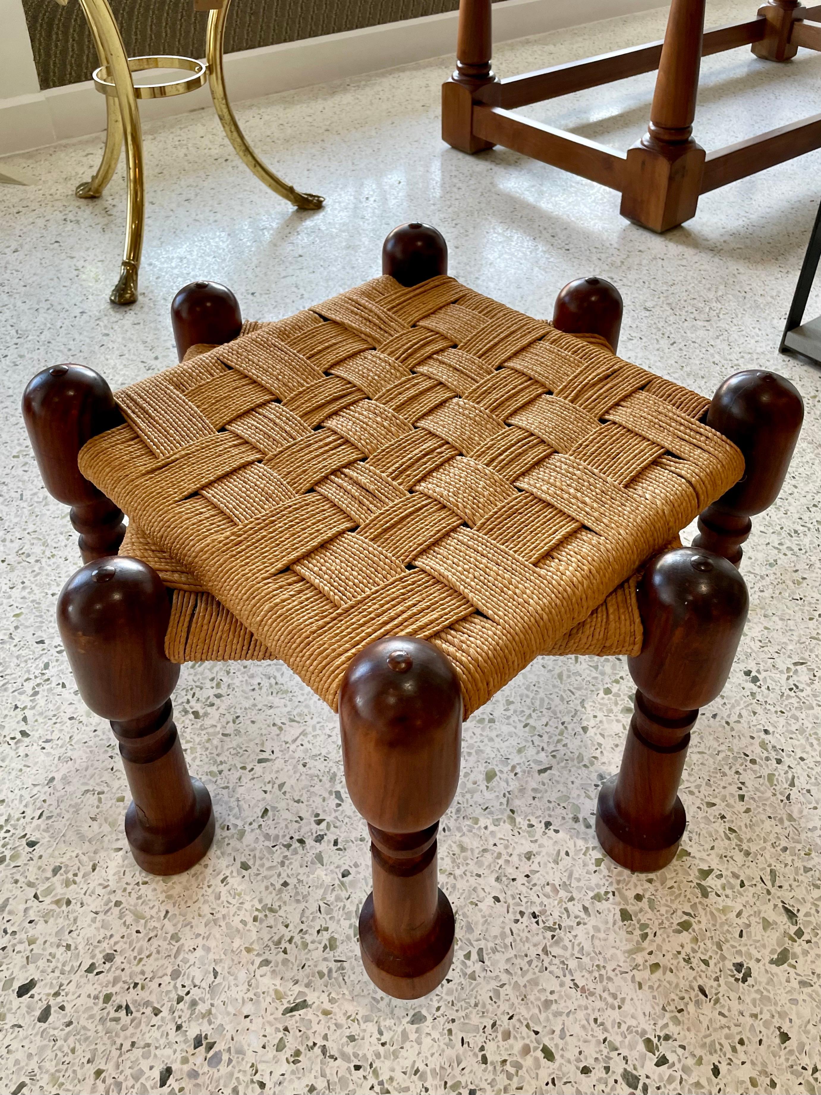 Pair of Vintage Anglo-Indian Woven Jute Stools 4