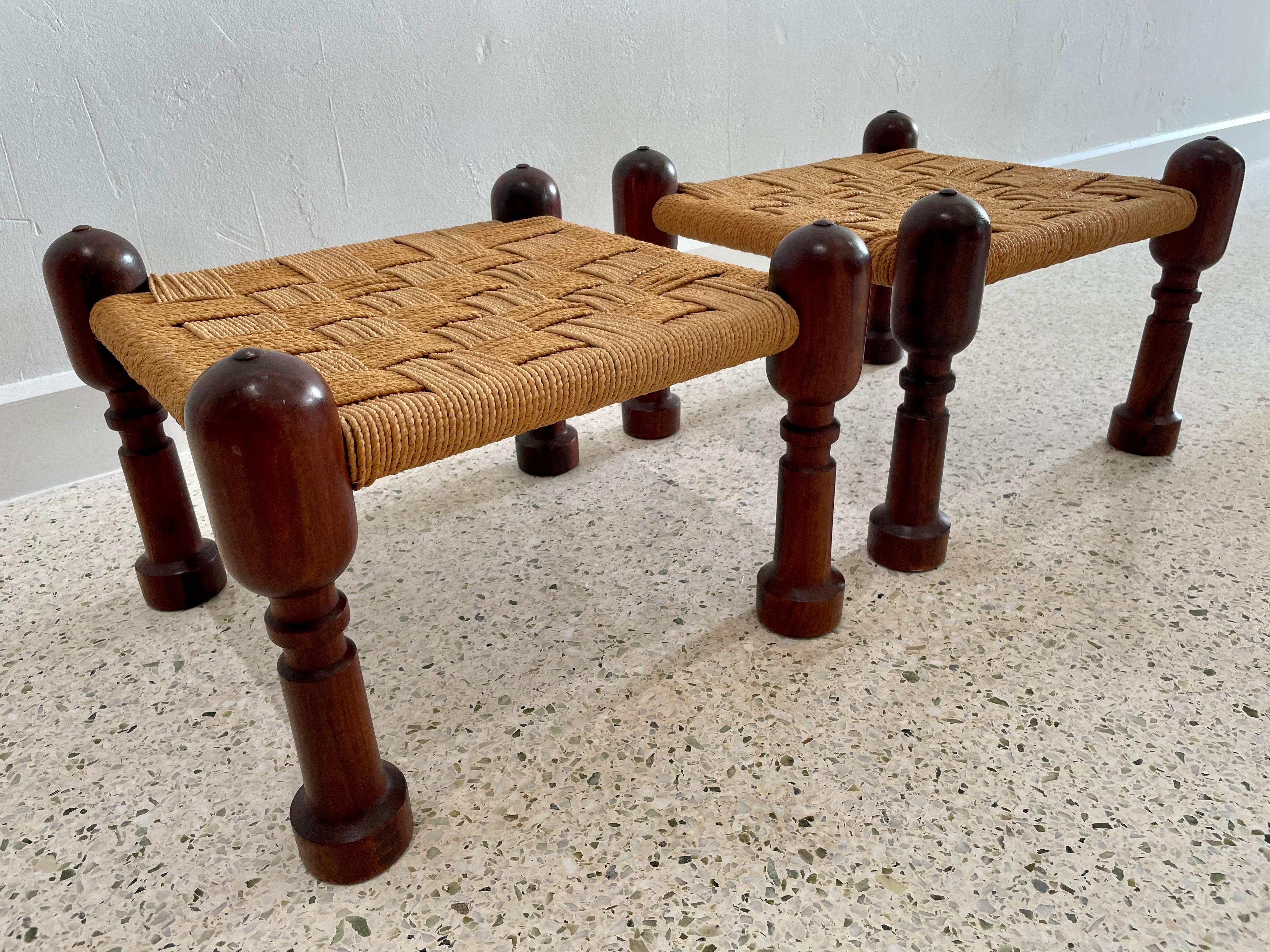 Mid-20th Century Pair of Vintage Anglo-Indian Woven Jute Stools