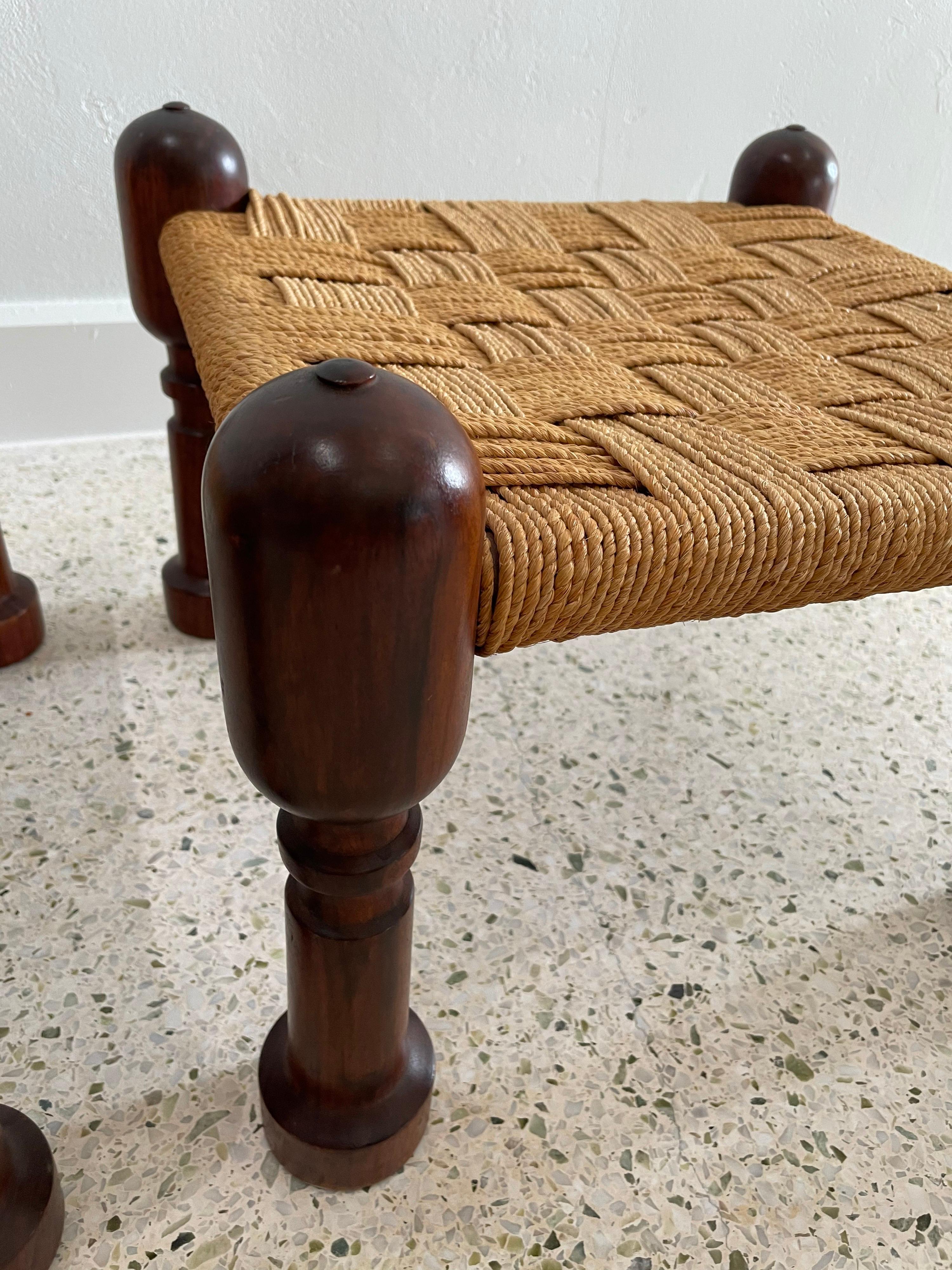 Pair of Vintage Anglo-Indian Woven Jute Stools 1
