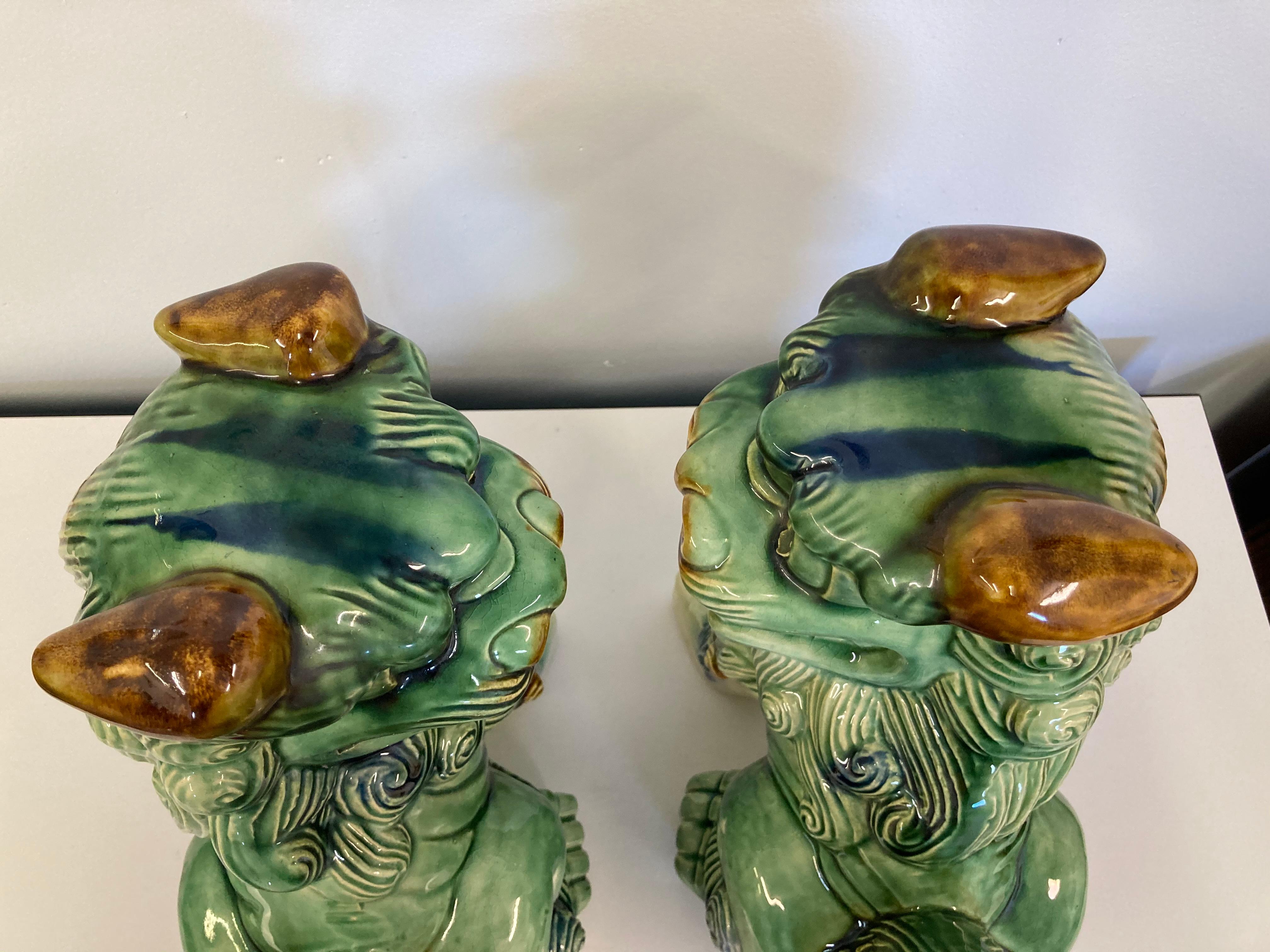 Pair of Vintage/Antique Chinese Porcelain Glazed Foo Dogs Temple Guardians 1