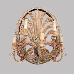 Pair of Vintage Antique Italy Italian Baroque Green Orange Wall Lights 5 Branche