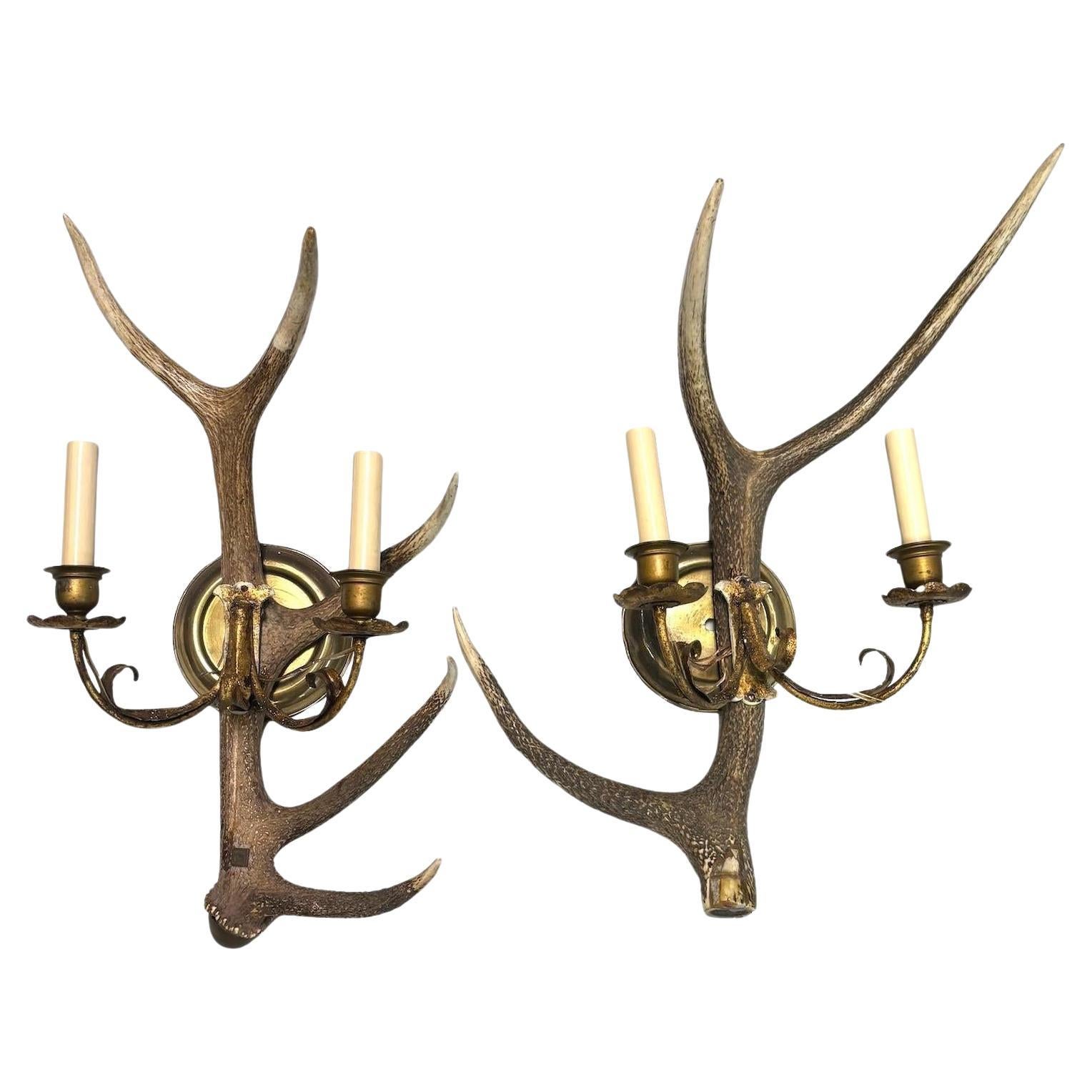 Pair of Vintage Antler Sconces For Sale