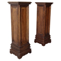 Pair of Vintage Architectural Craftsman Carved Wood Pedestals