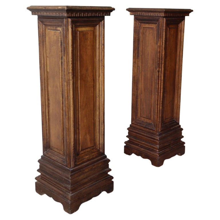 Pair of Vintage Architectural Craftsman Carved Wood Pedestals For Sale