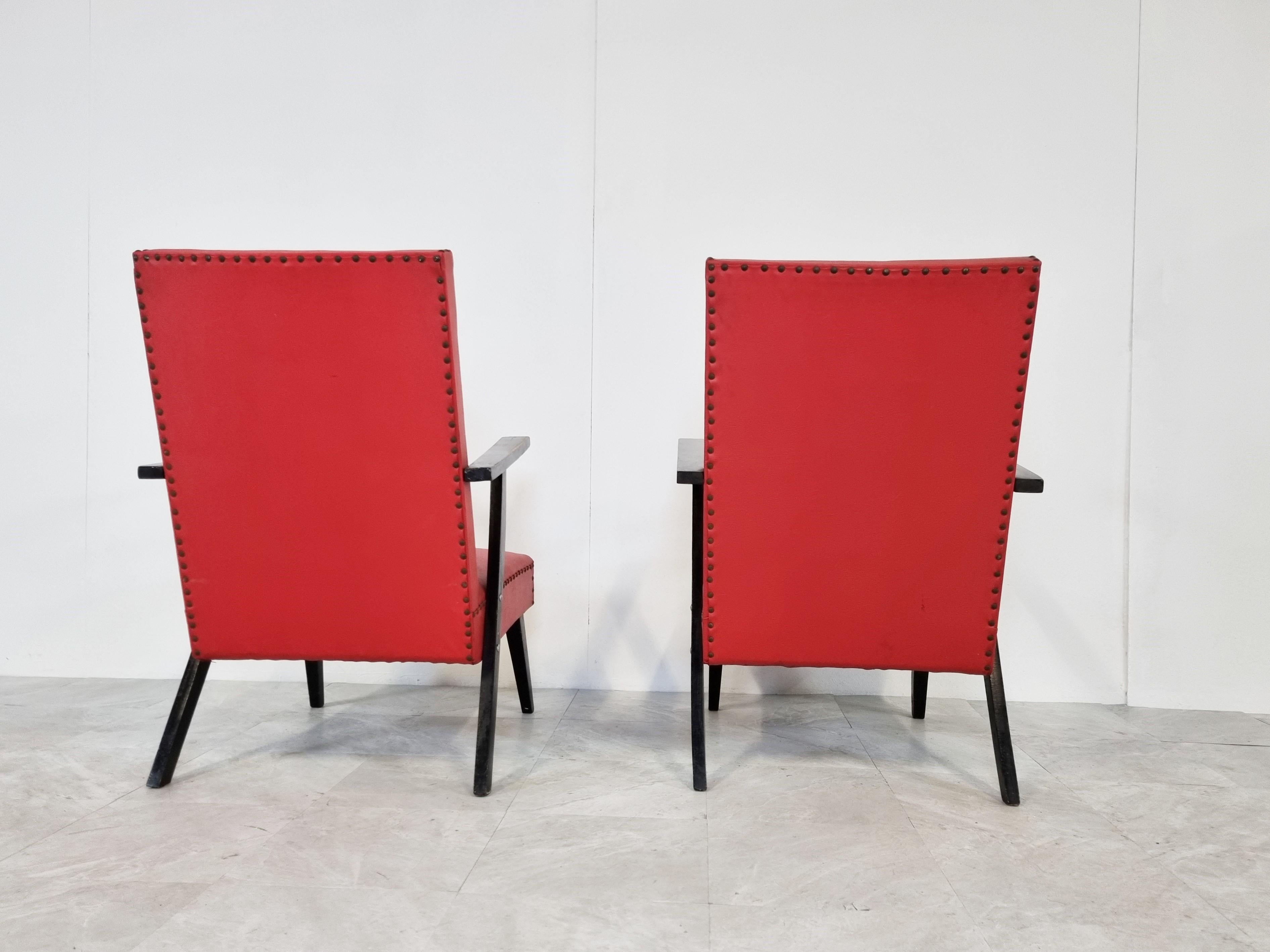 Lacquered Pair of Vintage Armchairs, 1960's, Belgium For Sale