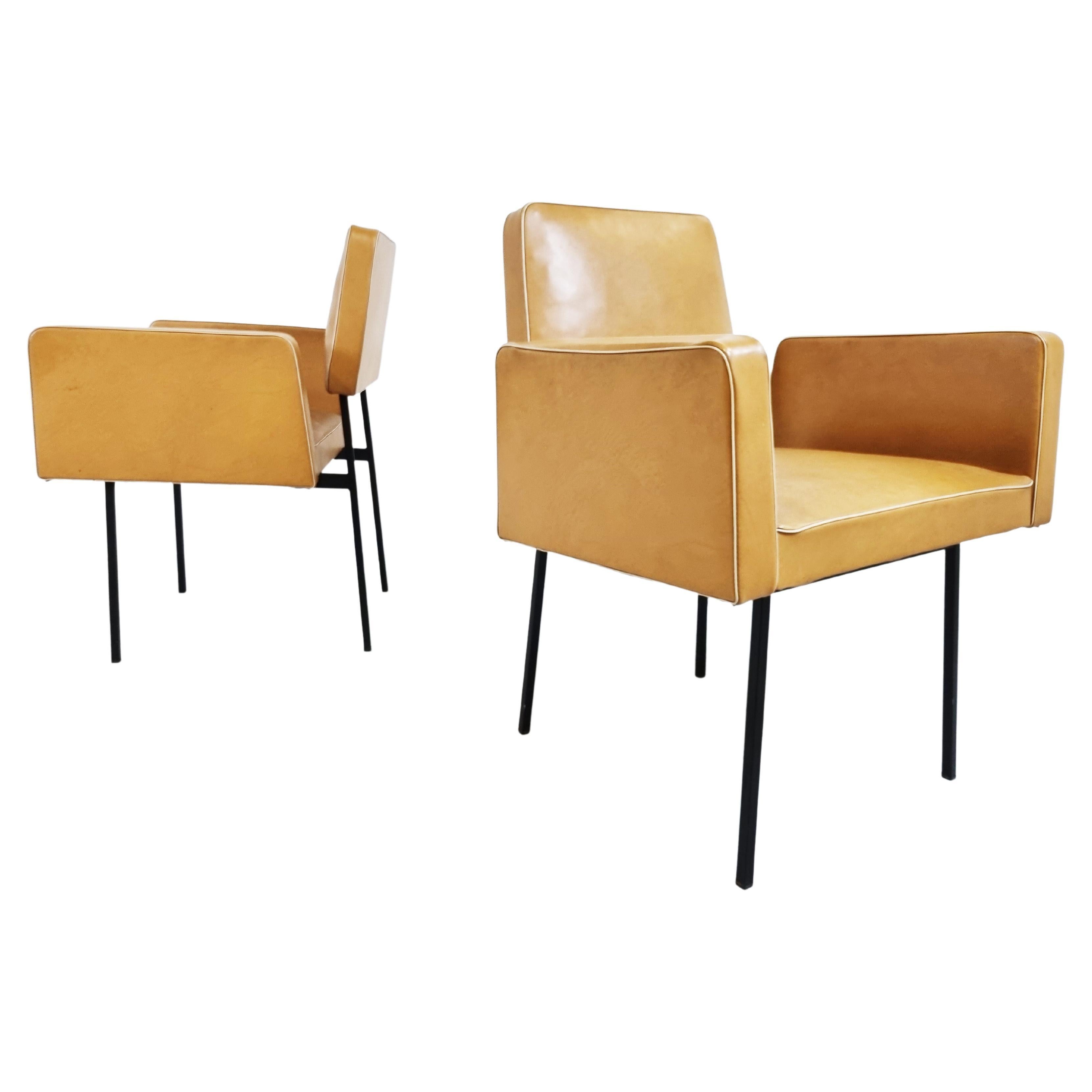 Pair of Ebonized Oak Belgian Brutalist Armchairs, circa 1970 For Sale