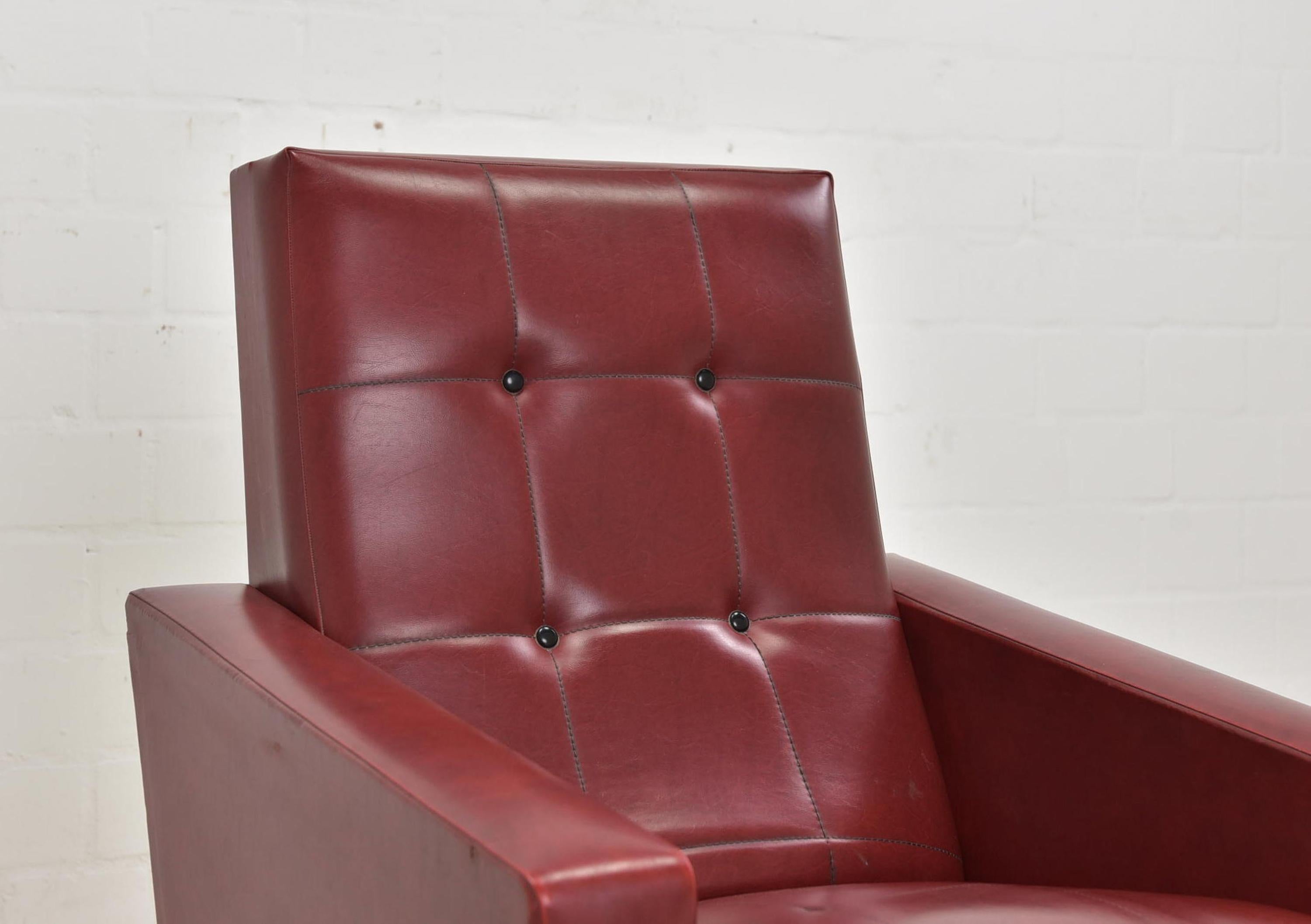 Paire de fauteuils vintage 2x chaises longues / chaises Skai Rockabilly rouges, années 50s 60s en vente 2