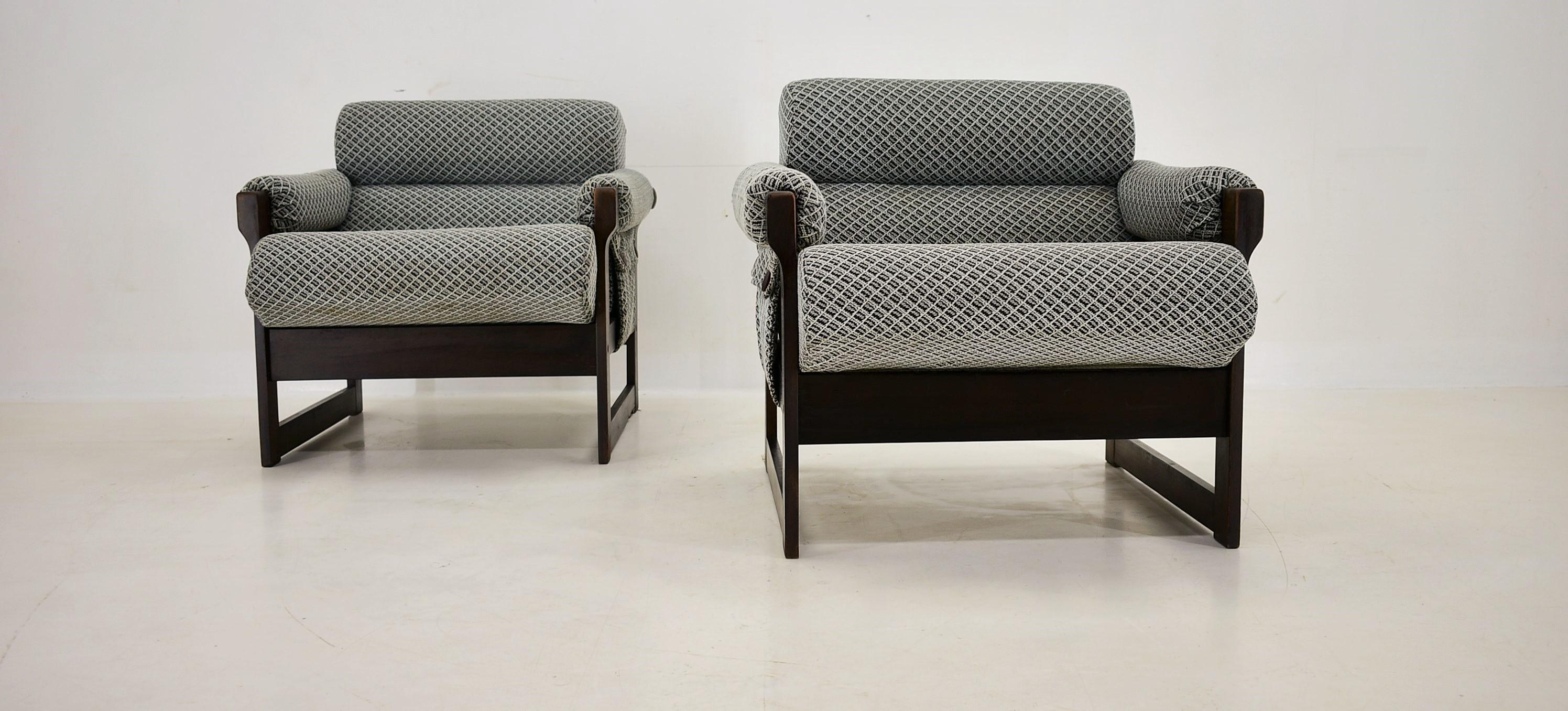 Fabric Pair of vintage armchairs by Hikor , Czechoslovakia 1969s For Sale