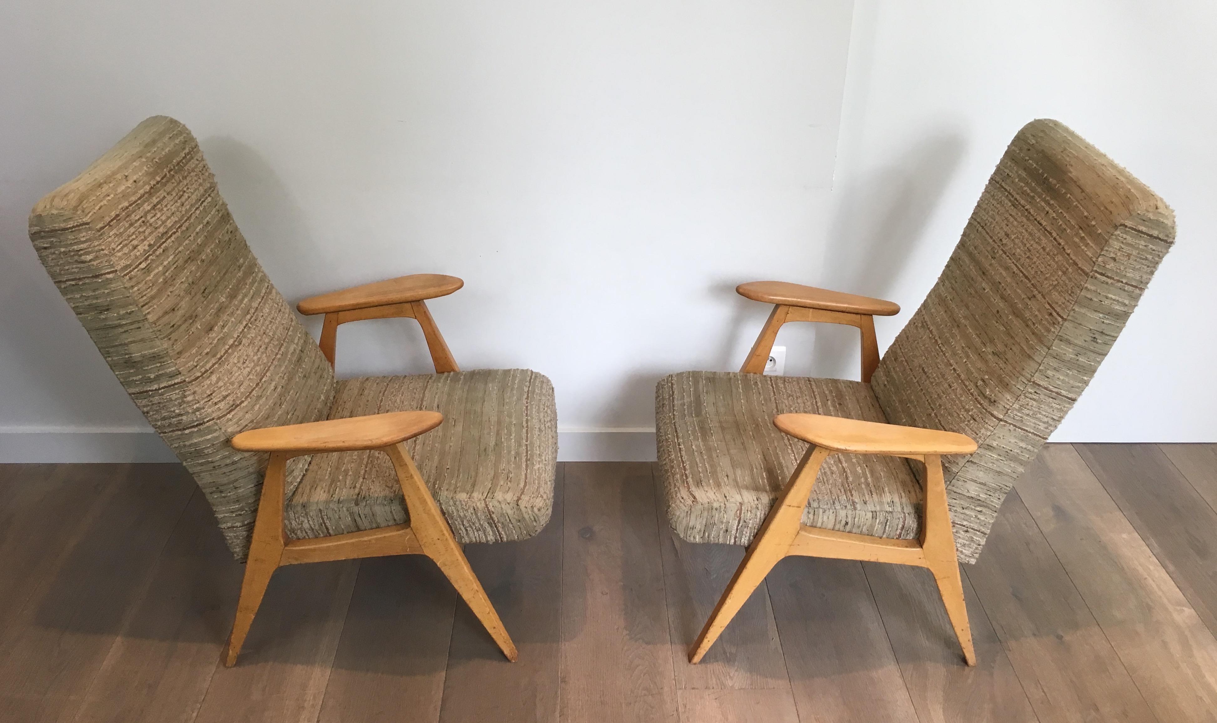 Mid-Century Modern Pair of Vintage Armchairs, French, circa 1970 For Sale