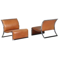 Pair of Vintage Armchairs in Metal and Leather by Vittorio Introini, 1960s