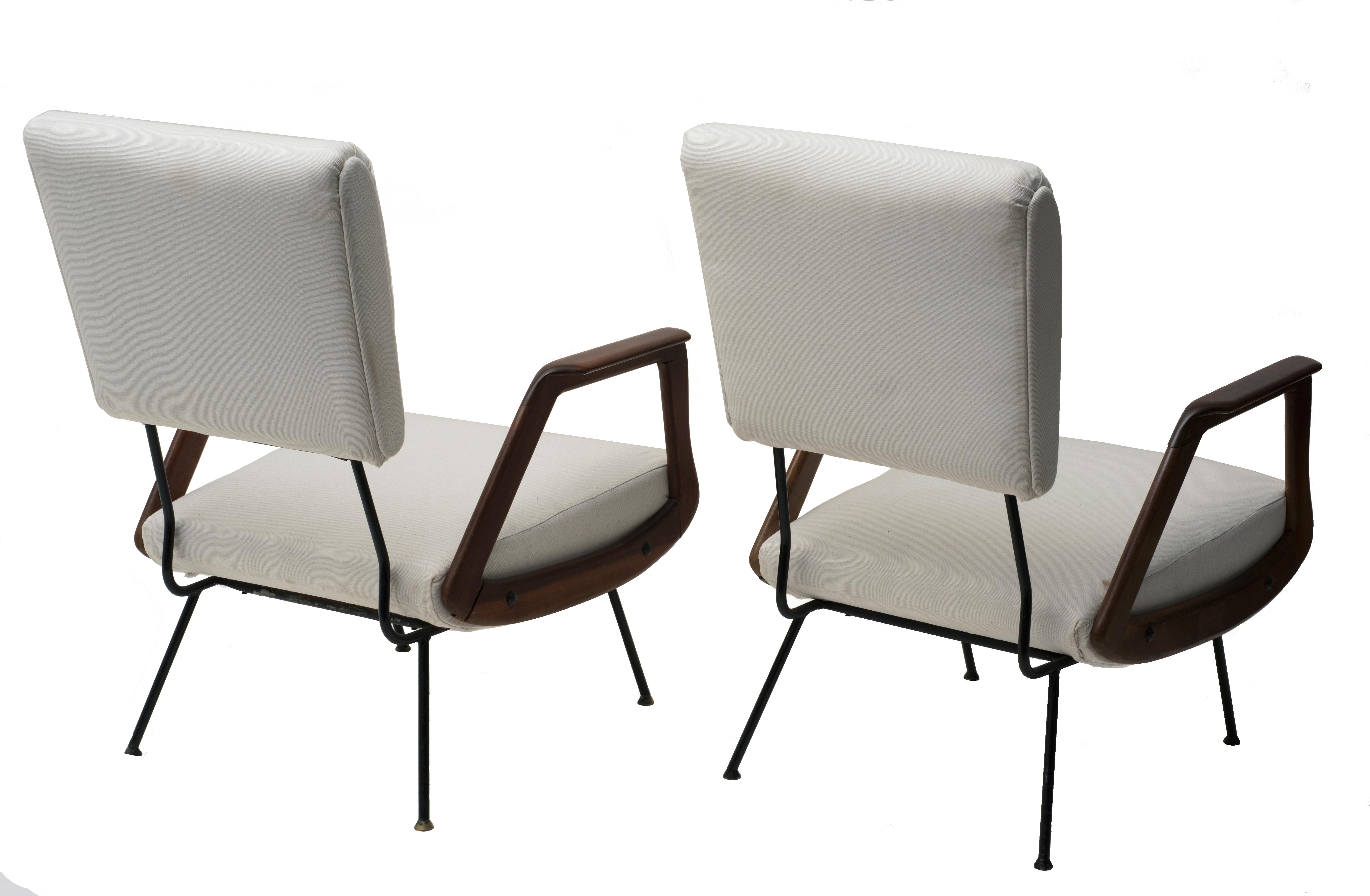 Brass Pair of Vintage Armchairs Italian Production, 1950