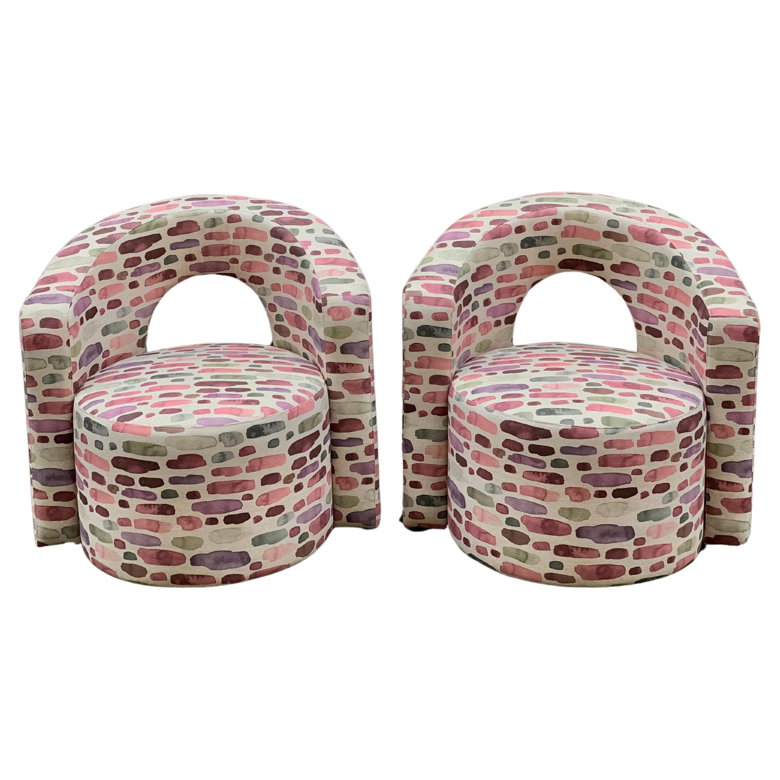 Pareja de Sillones Vintage Recién Tapizados con Tela de Algodón Fantasía, Años 70 en venta