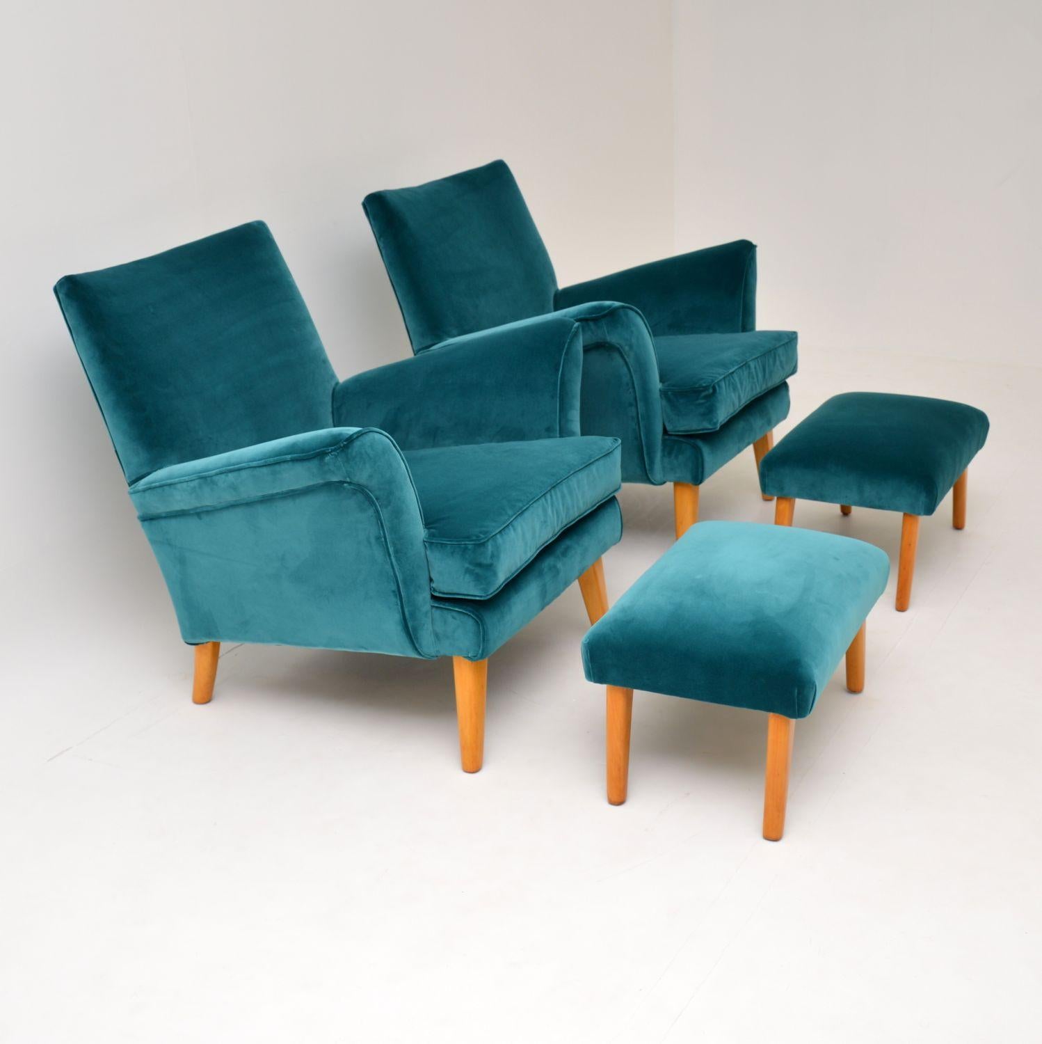 Pair of Vintage Armchairs and Ottomans, circa 1960s 4