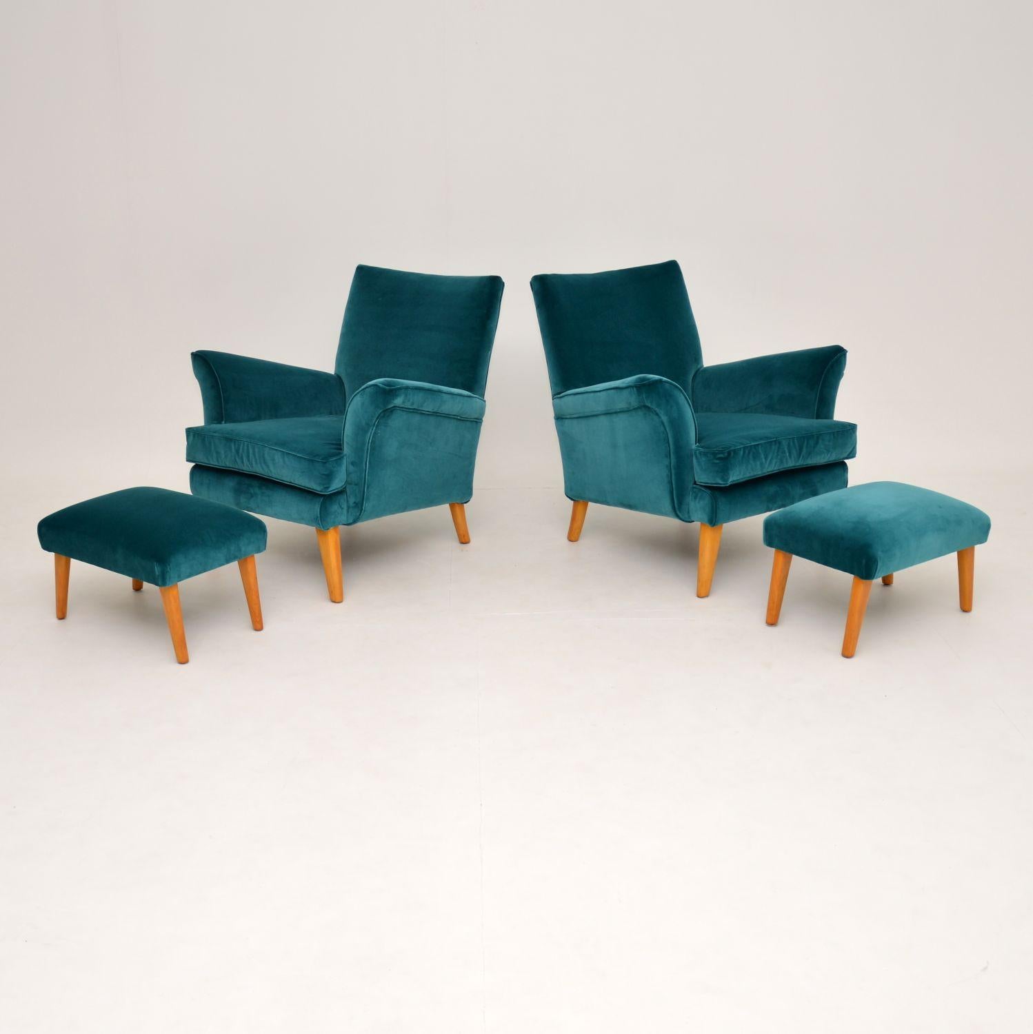 Pair of Vintage Armchairs and Ottomans, circa 1960s 5