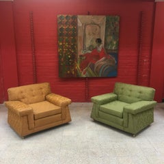 Coppia di poltrone vintage, USA circa 1950-1960 Tessuto originale Buone condizioni