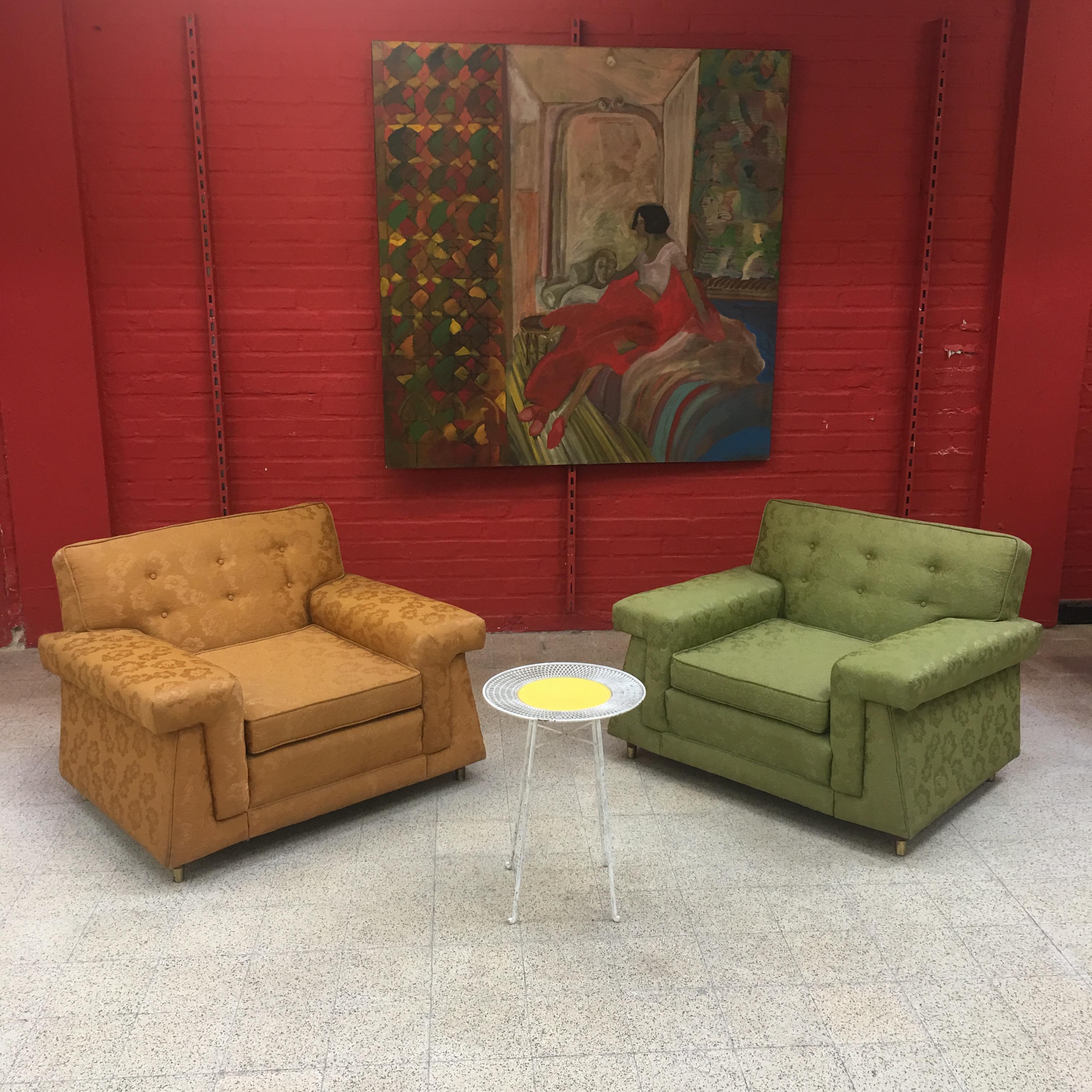 Pair of Vintage Armchairs, USA circa 1950-1960 Original Fabric Good Condition In Good Condition For Sale In Saint-Ouen, FR