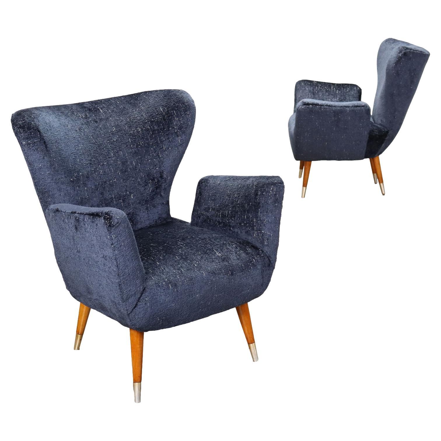 Pair of Vintage Armchairs Velvet Argentina 1950s