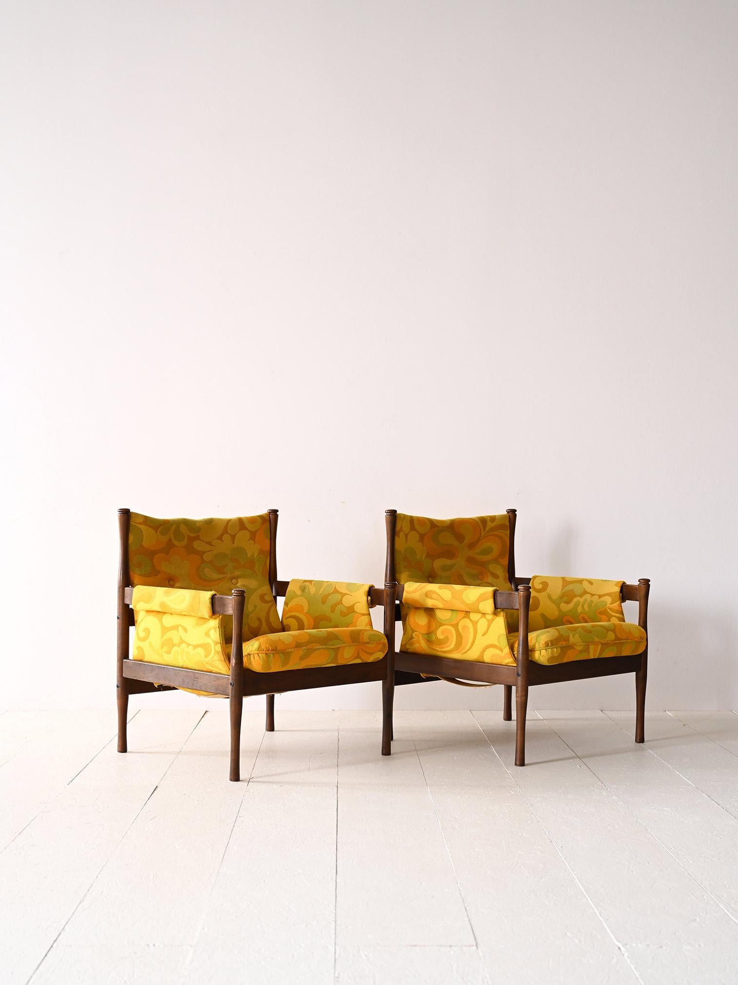 Scandinavian Modern Pair of vintage armchairs with 1960s fabric