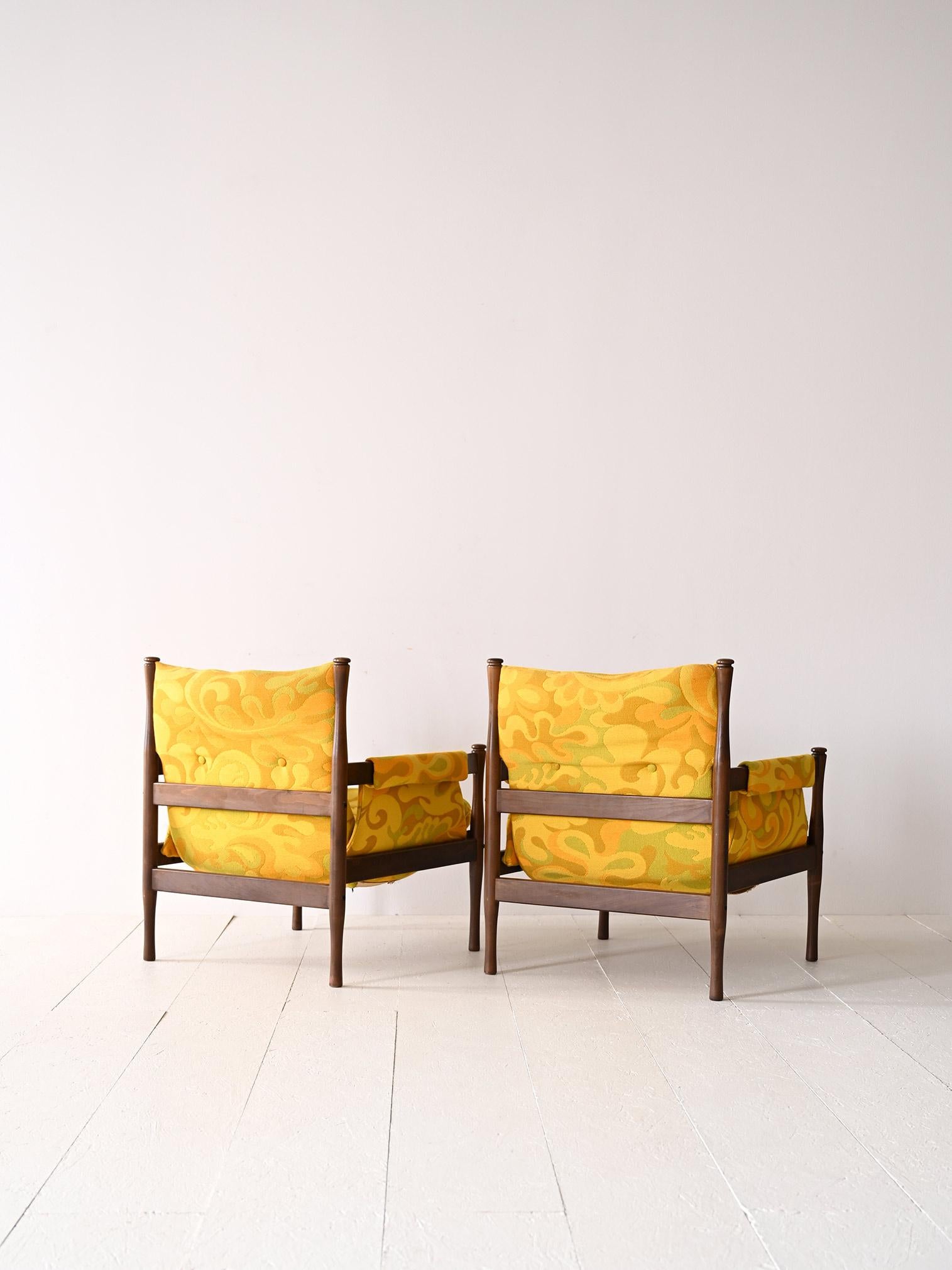 Scandinavian Pair of vintage armchairs with 1960s fabric