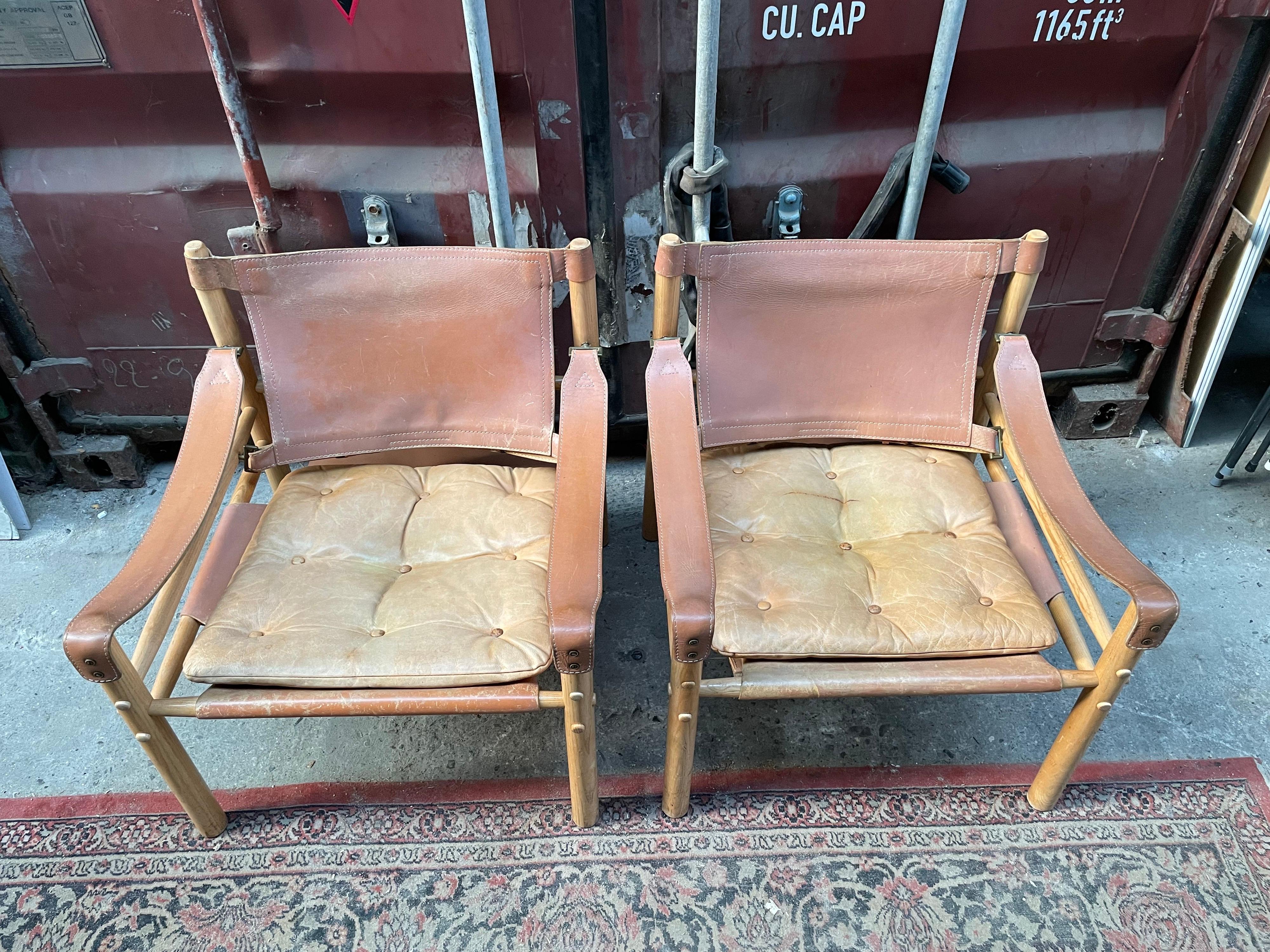 Leather Pair of Vintage Arne Norell Easy Chairs Model Sirocco, 1960s