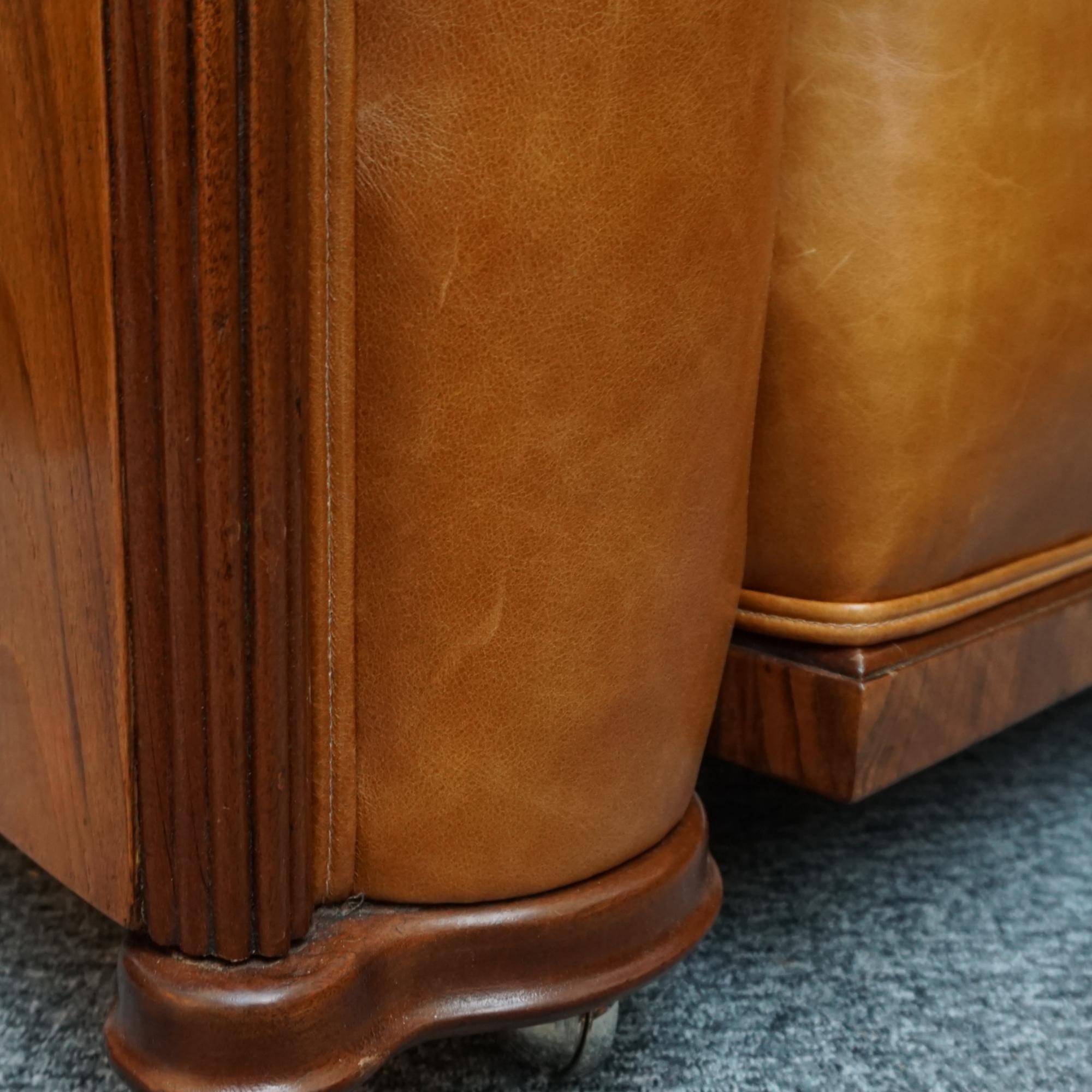 Pair of Vintage Art Deco Club Chairs in Brown Leather with Walnut Veneer 4
