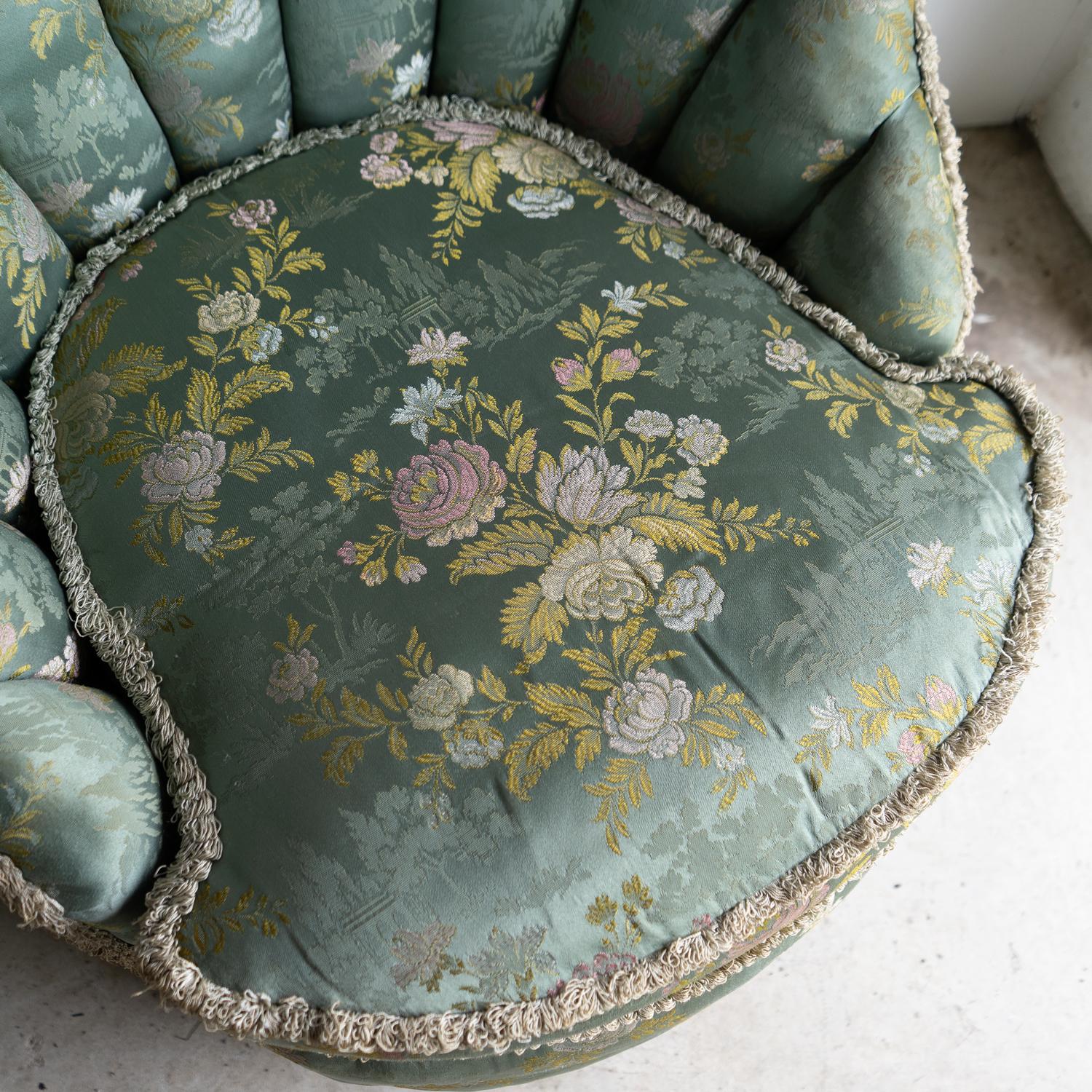 Pair Of Vintage Art Deco Cocktail Chairs With Chinoiserie Satin Upholstery For Sale 6