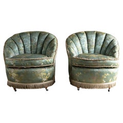 Paire de chaises de cocktail Art Déco vintage avec tapisserie en satin Chinoiserie