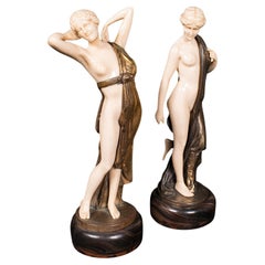 Pareja De Figuras Art Decó Vintage, Alemanas, Estatuilla Decorativa, Según F. Preiss