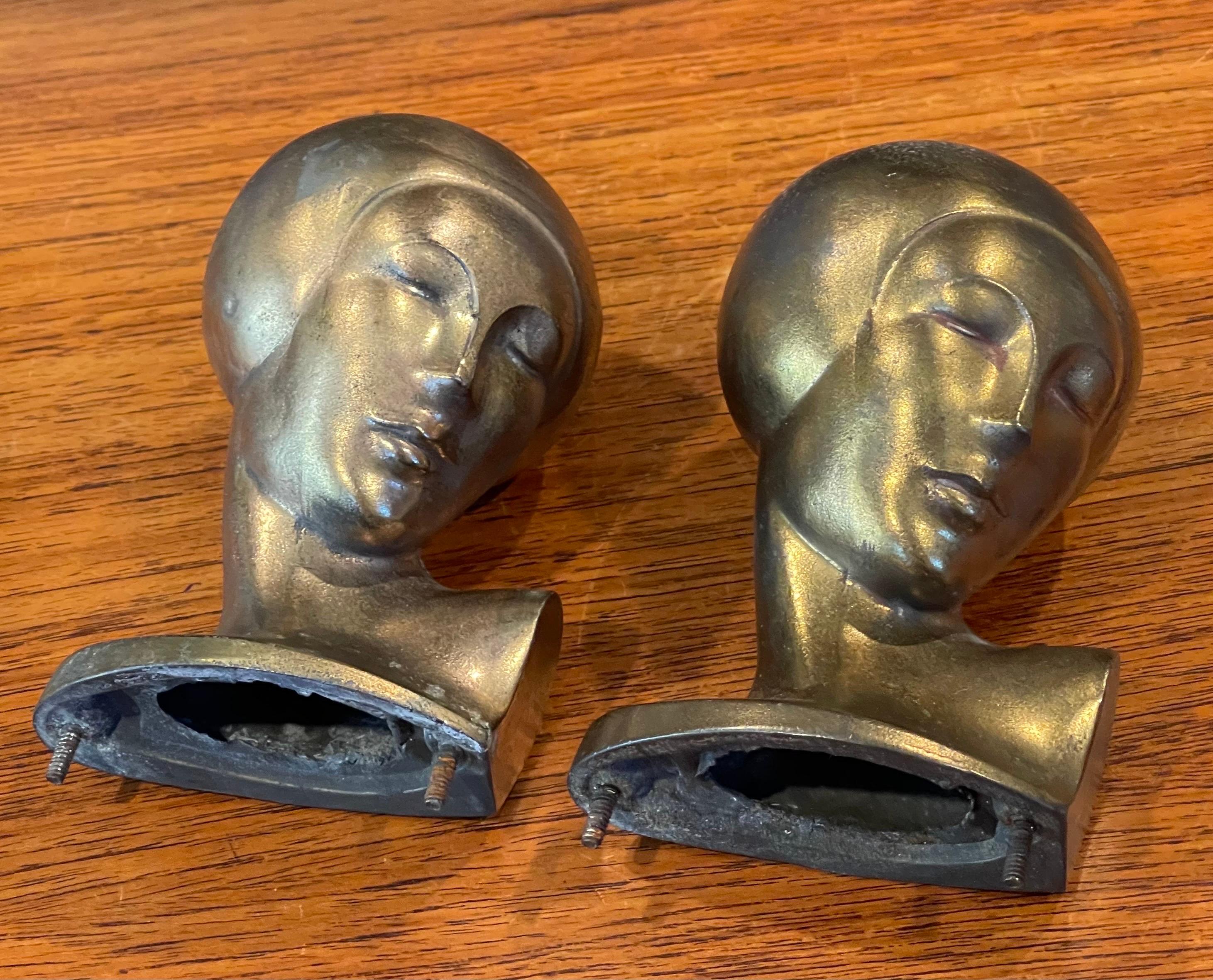 Pair of Vintage Art Deco Goldtone Heads or Busts of a Woman by Frankart For Sale 3