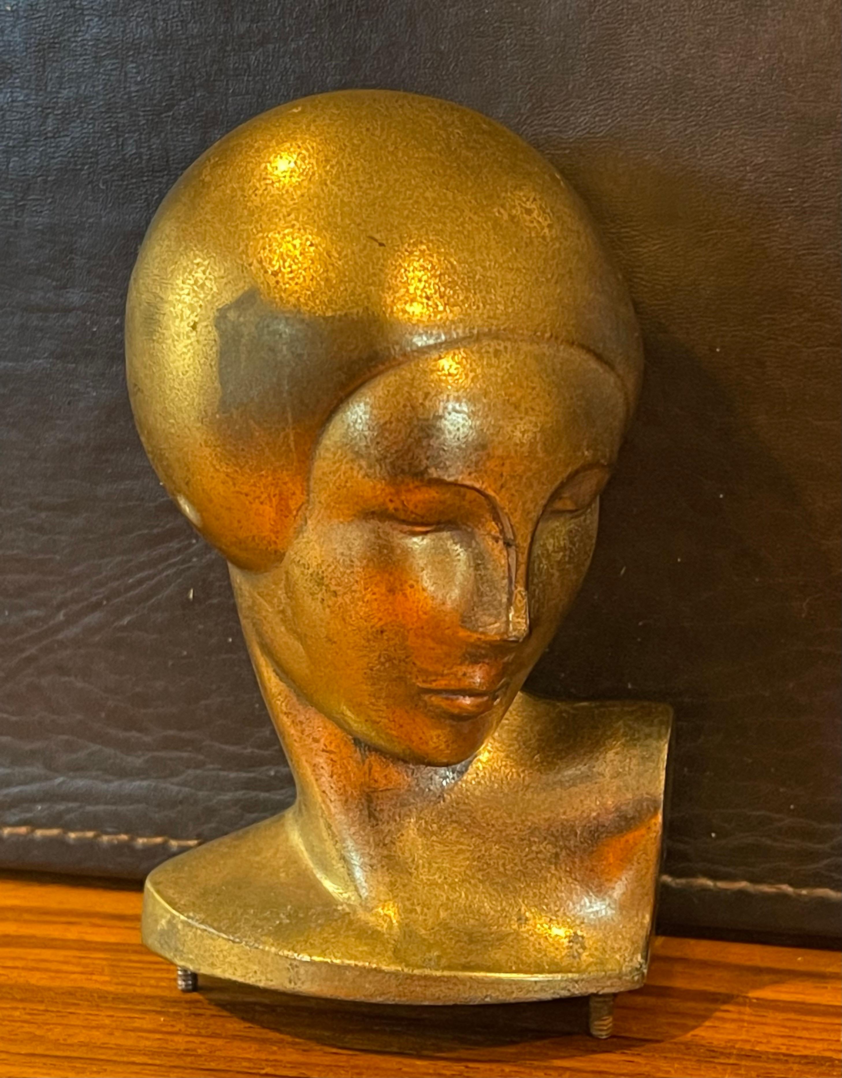 Pair of Vintage Art Deco Goldtone Heads or Busts of a Woman by Frankart For Sale 7