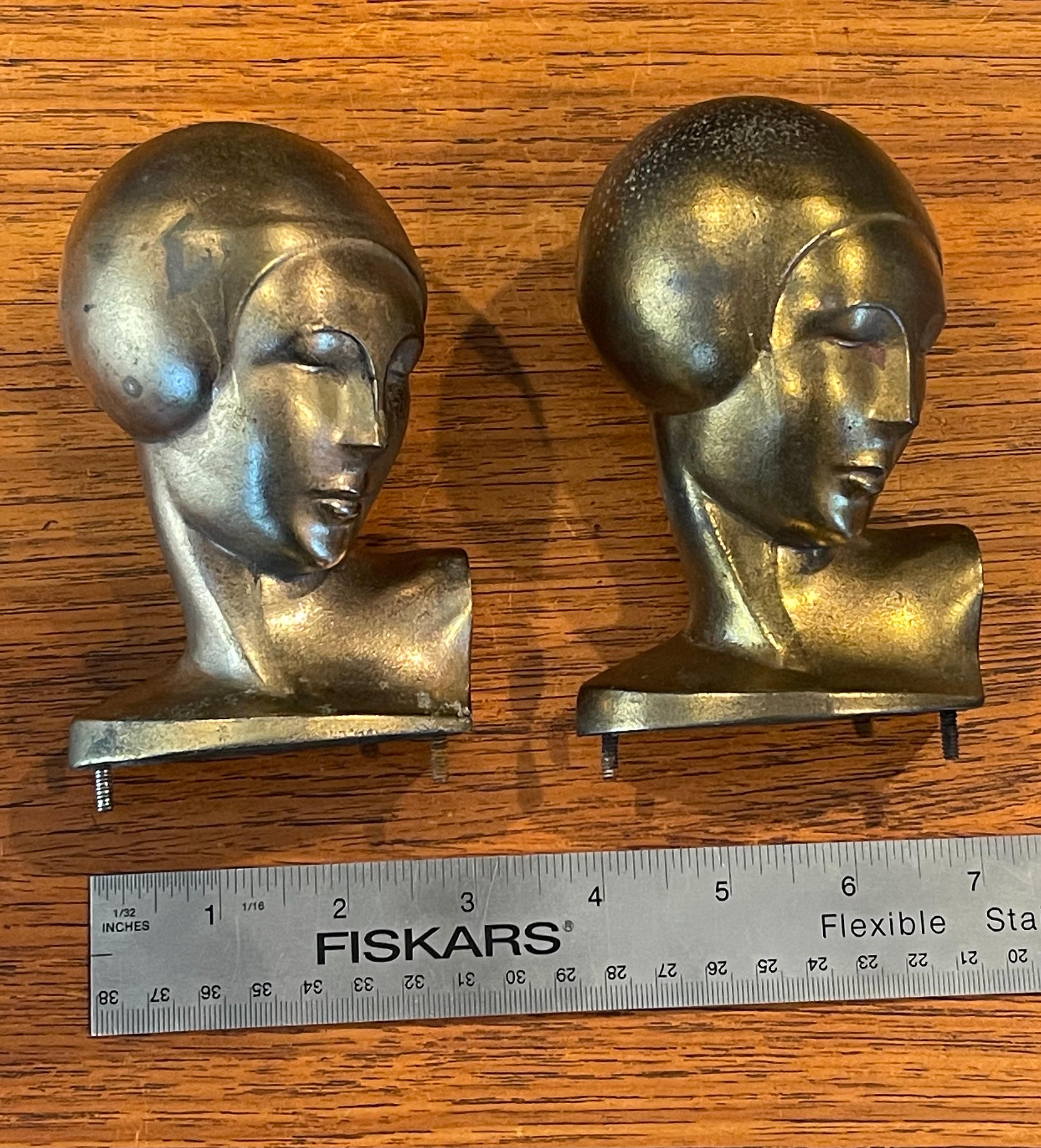 Pair of Vintage Art Deco Goldtone Heads or Busts of a Woman by Frankart For Sale 8