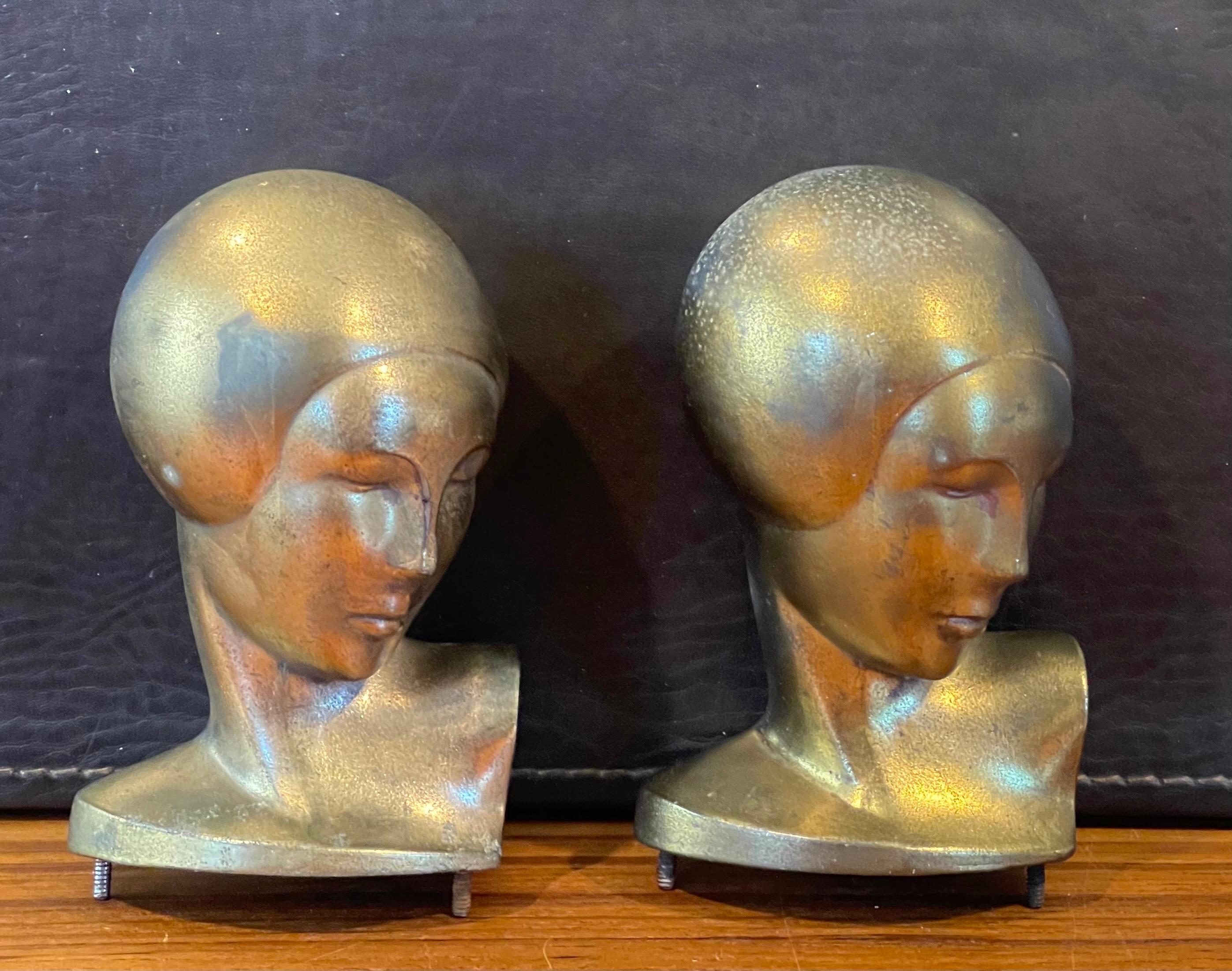 American Pair of Vintage Art Deco Goldtone Heads or Busts of a Woman by Frankart For Sale