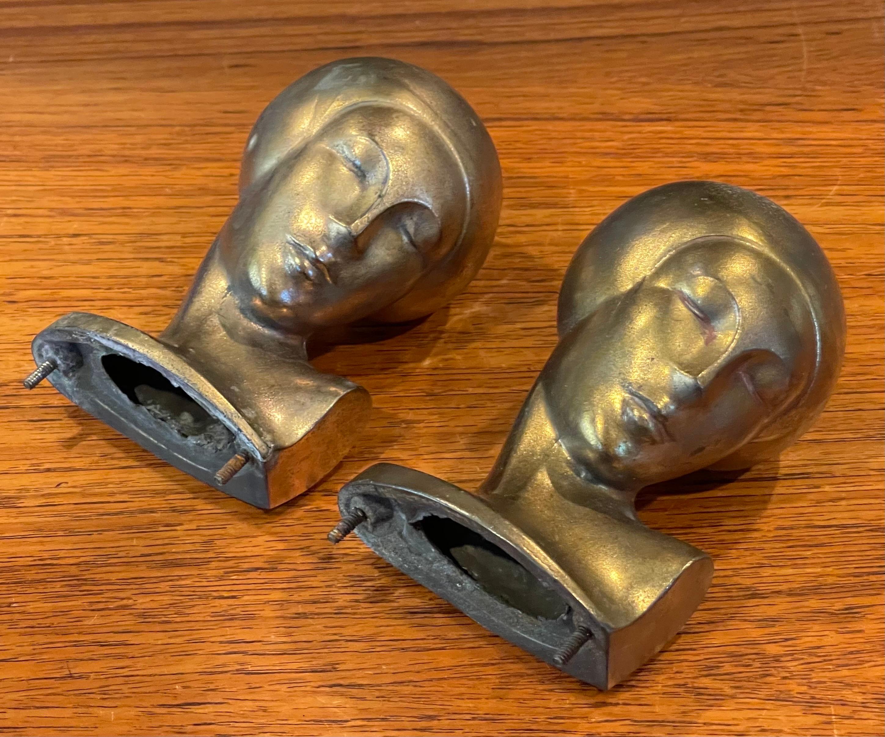 Metal Pair of Vintage Art Deco Goldtone Heads or Busts of a Woman by Frankart For Sale